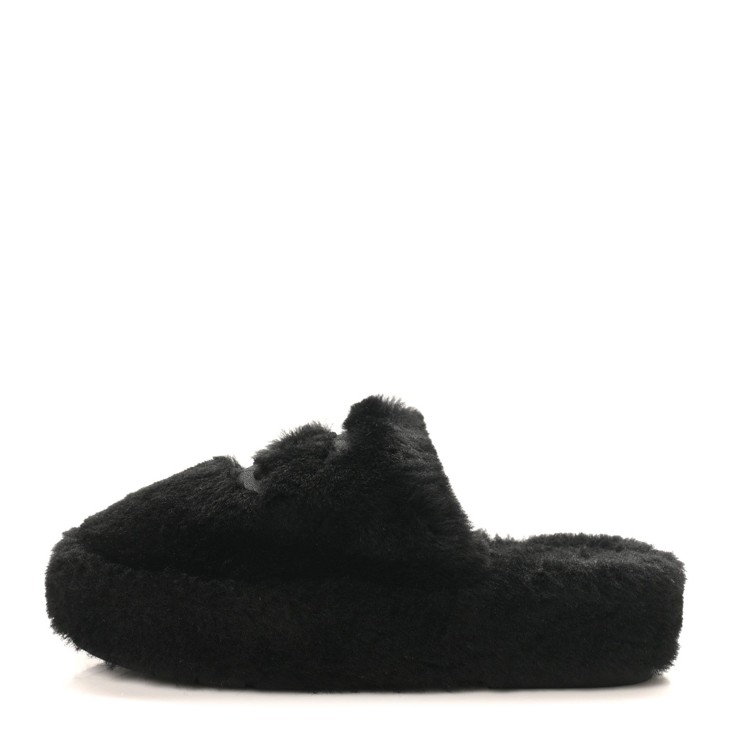 Chanel Shearling CC Flat Mules 36 Black