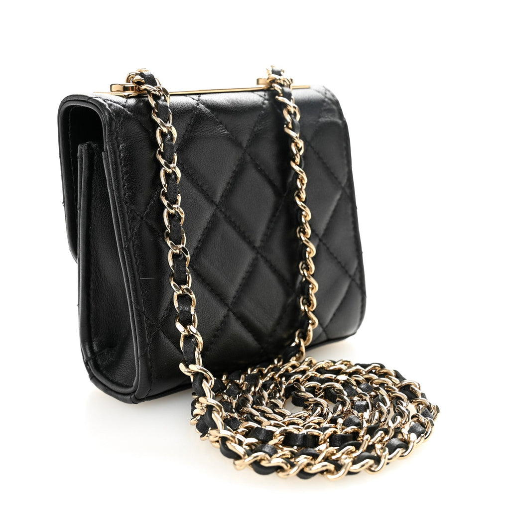 Chanel Lambskin Quilted Trendy CC Card Holder On Chain Black
