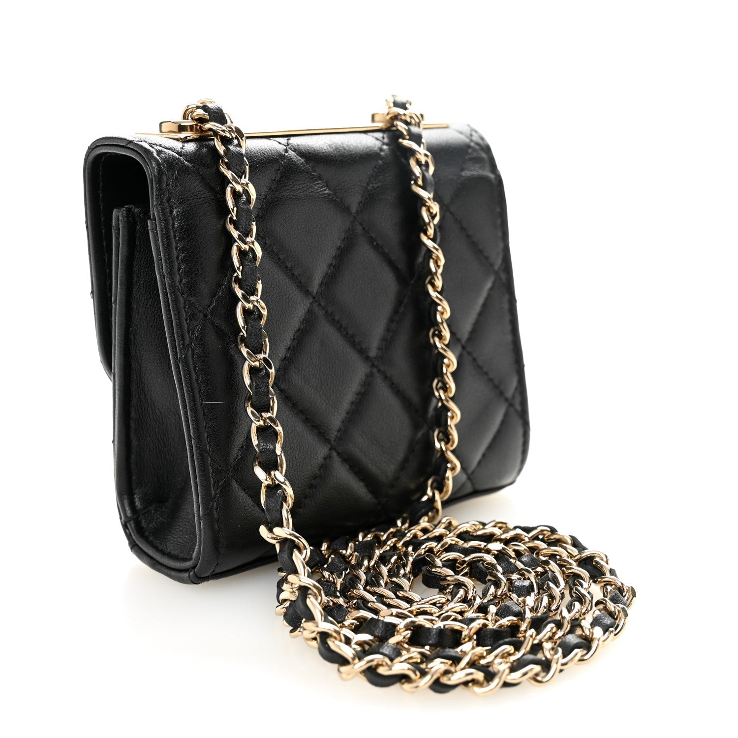 Chanel Lambskin Quilted Trendy CC Card Holder On Chain Black