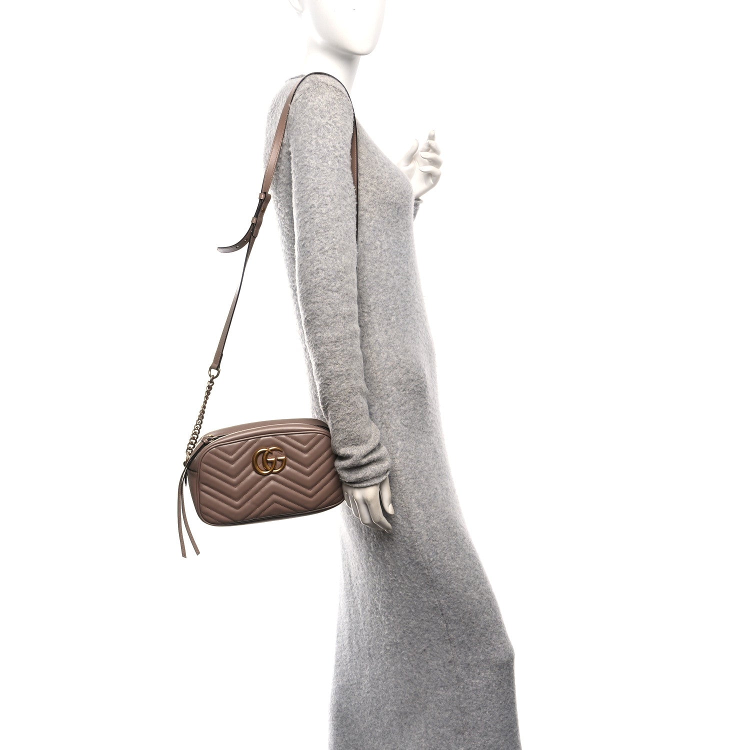 Gucci Calfskin Matelasse Small GG Marmont Chain Shoulder Bag Porcelain Rose