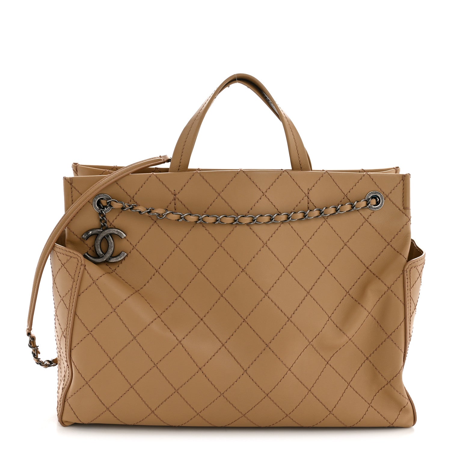 Chanel Calfskin Stitched CC Pocket Tote Beige