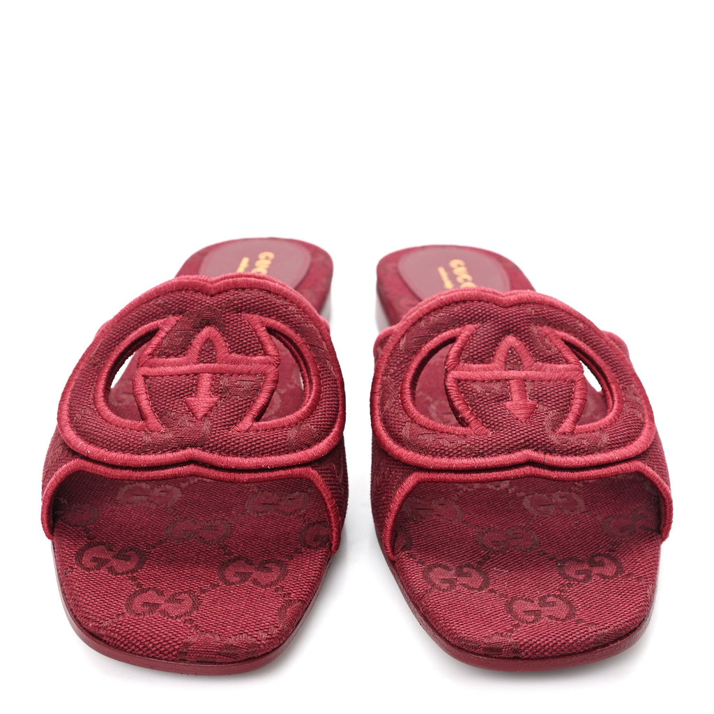 Gucci GG Canvas Interlocking G Cut Out Slide Sandals 37.5 Rosso Ancora