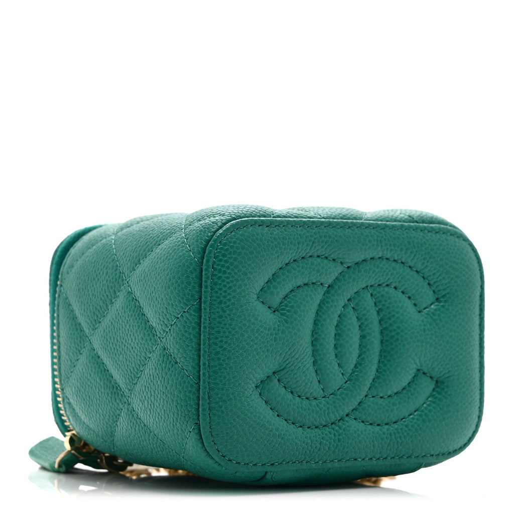 Chanel Caviar Quilted Sweetheart Mini Vanity Case Green
