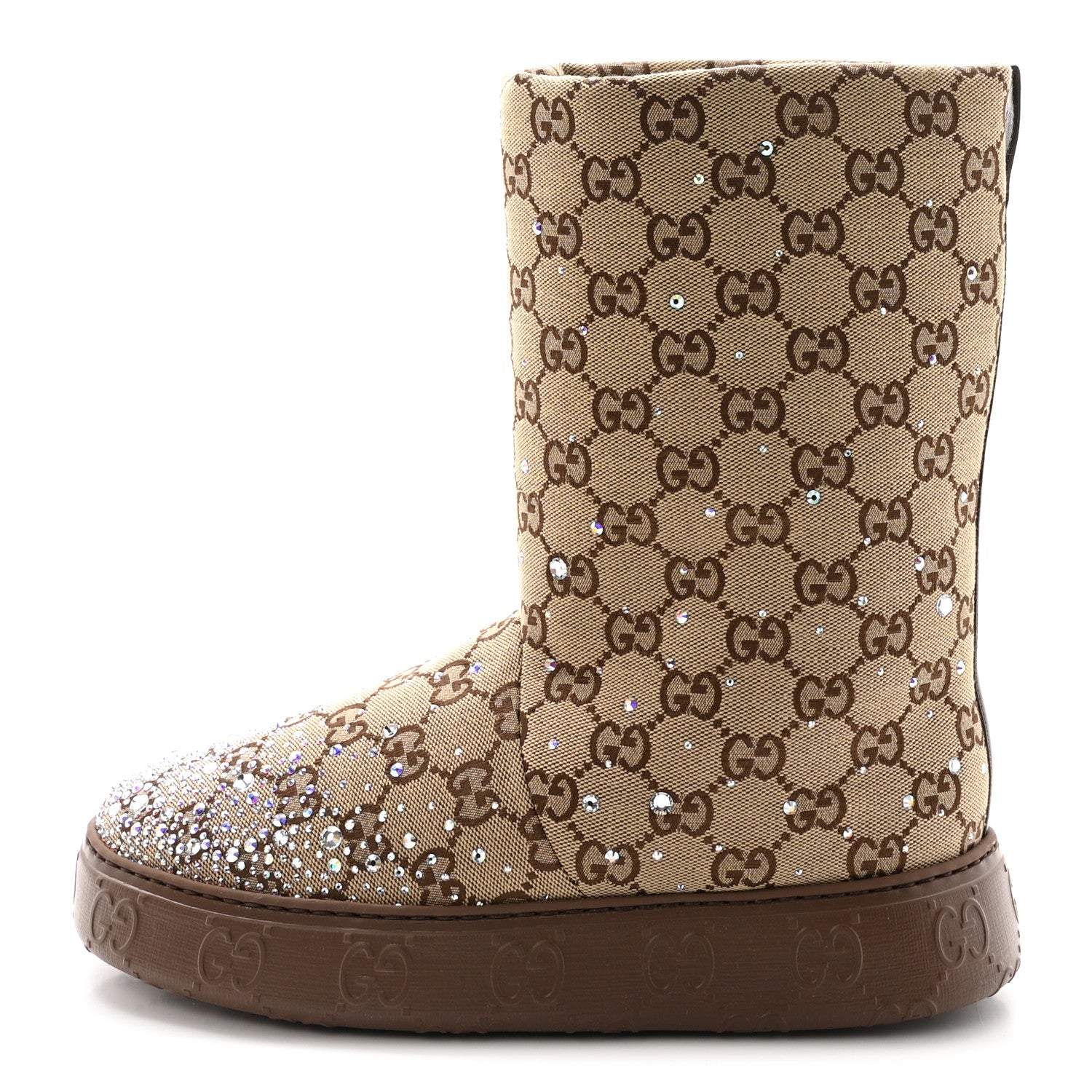 Gucci Monogram GG Strass Thermal Bootie 38.5 Camel Ebony