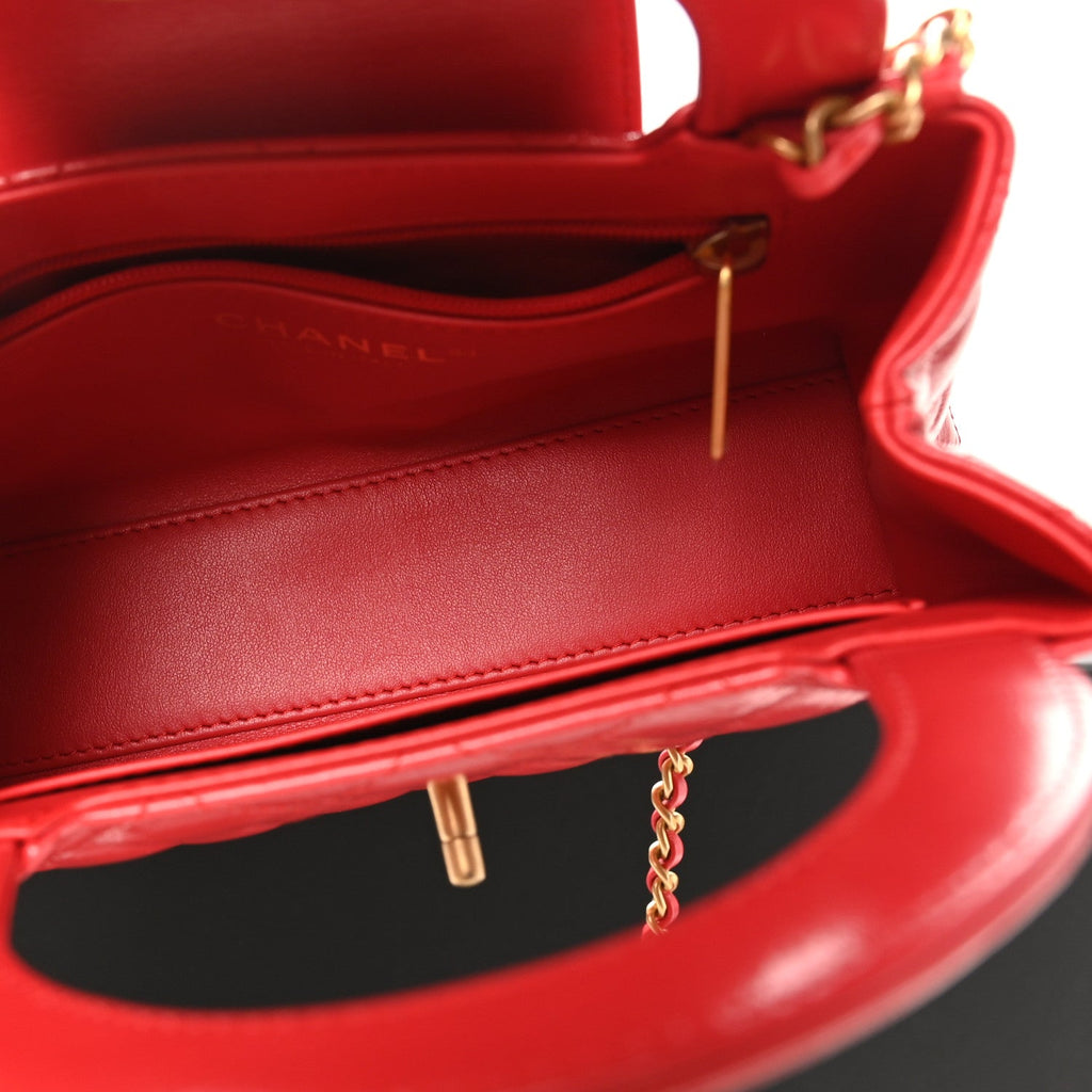 Chanel Shiny Aged Calfskin Quilted Nano Kelly Shopper Dark Red