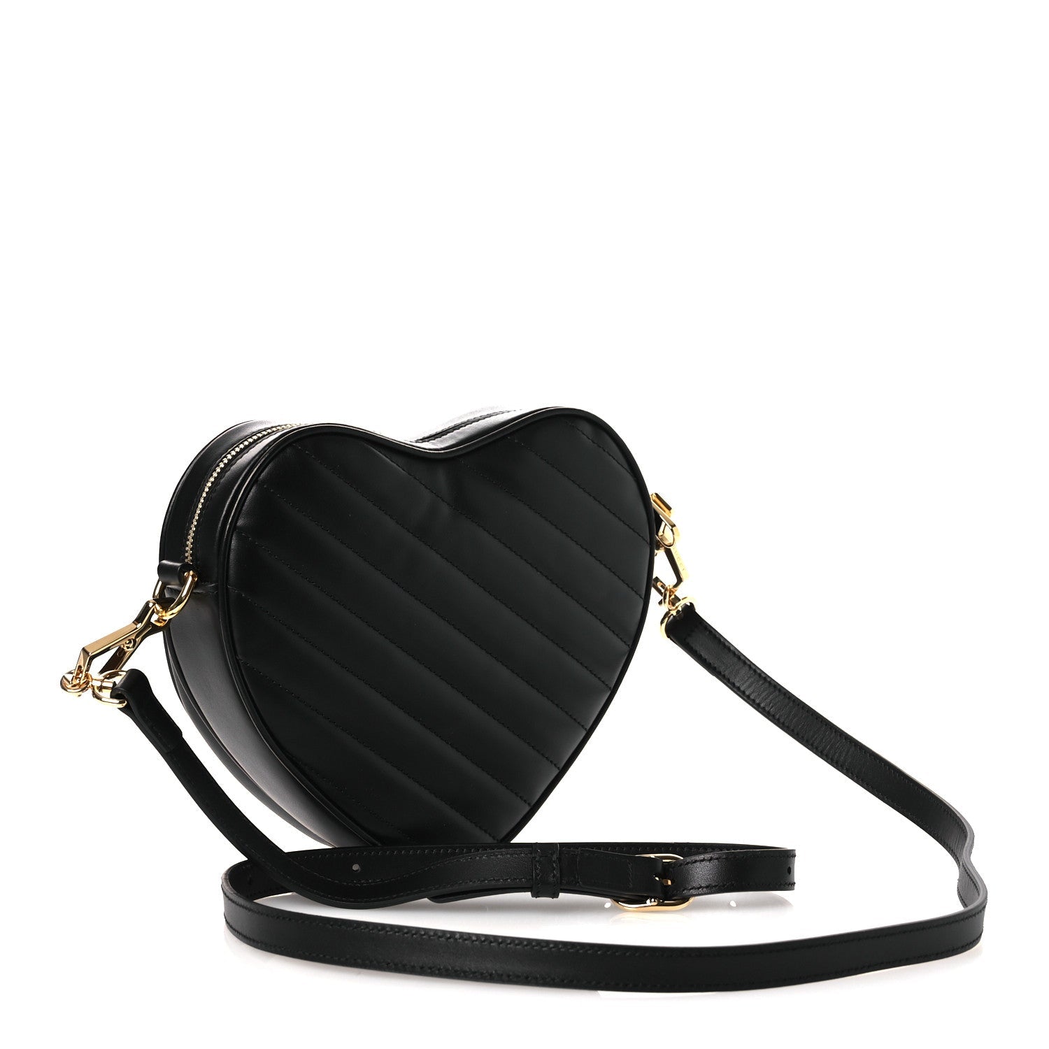 Gucci Calfskin Matelasse DDiagonal Mini Interlocking G Heart Shoulder Bag Black