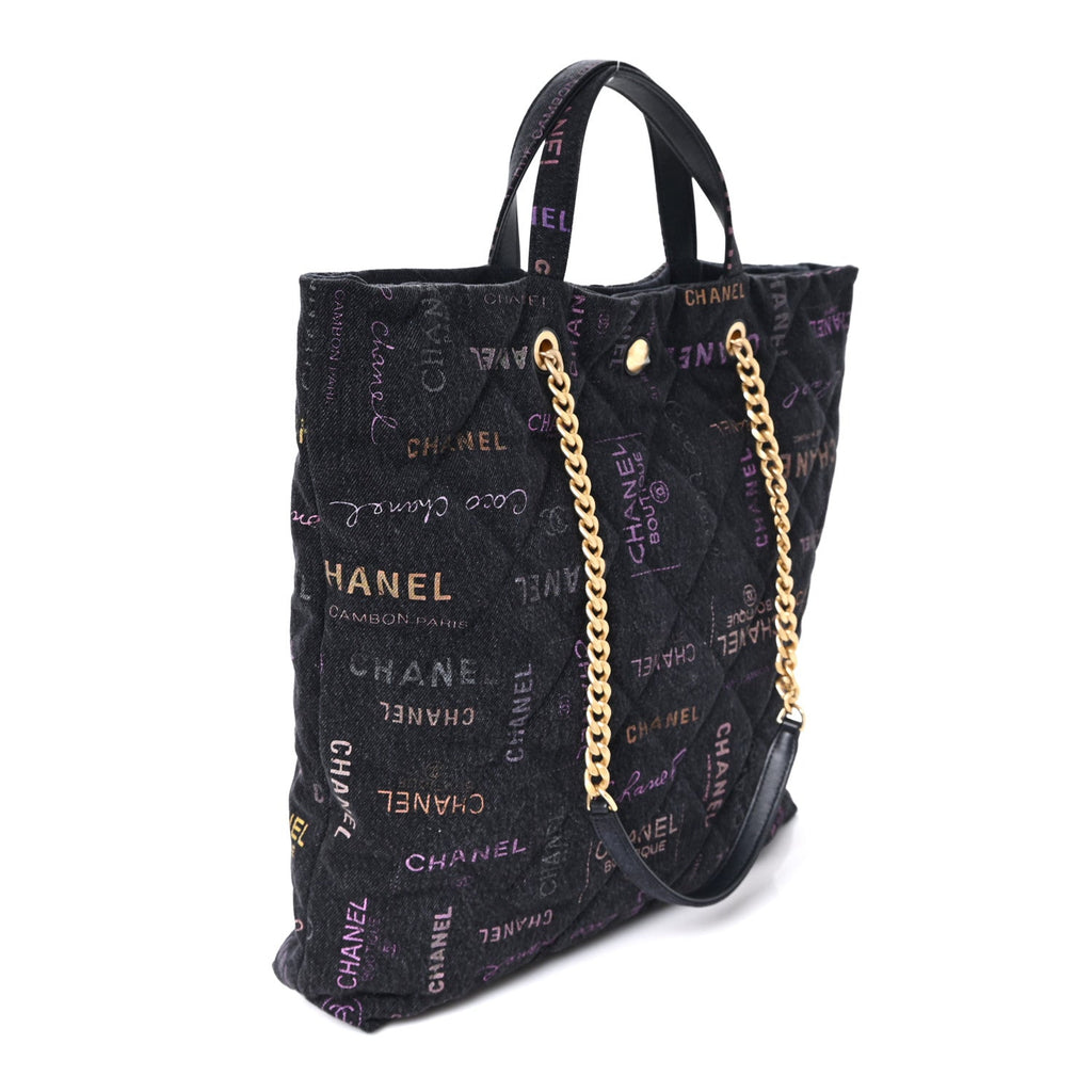 Chanel Denim Quilted Denim Mood Maxi Shopping Bag Black Multicolor