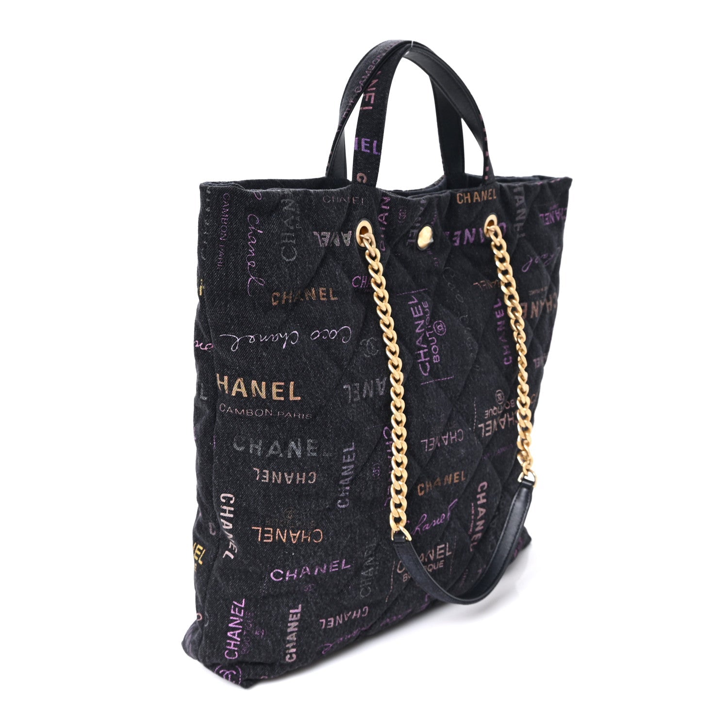 Chanel Denim Quilted Denim Mood Maxi Shopping Bag Black Multicolor