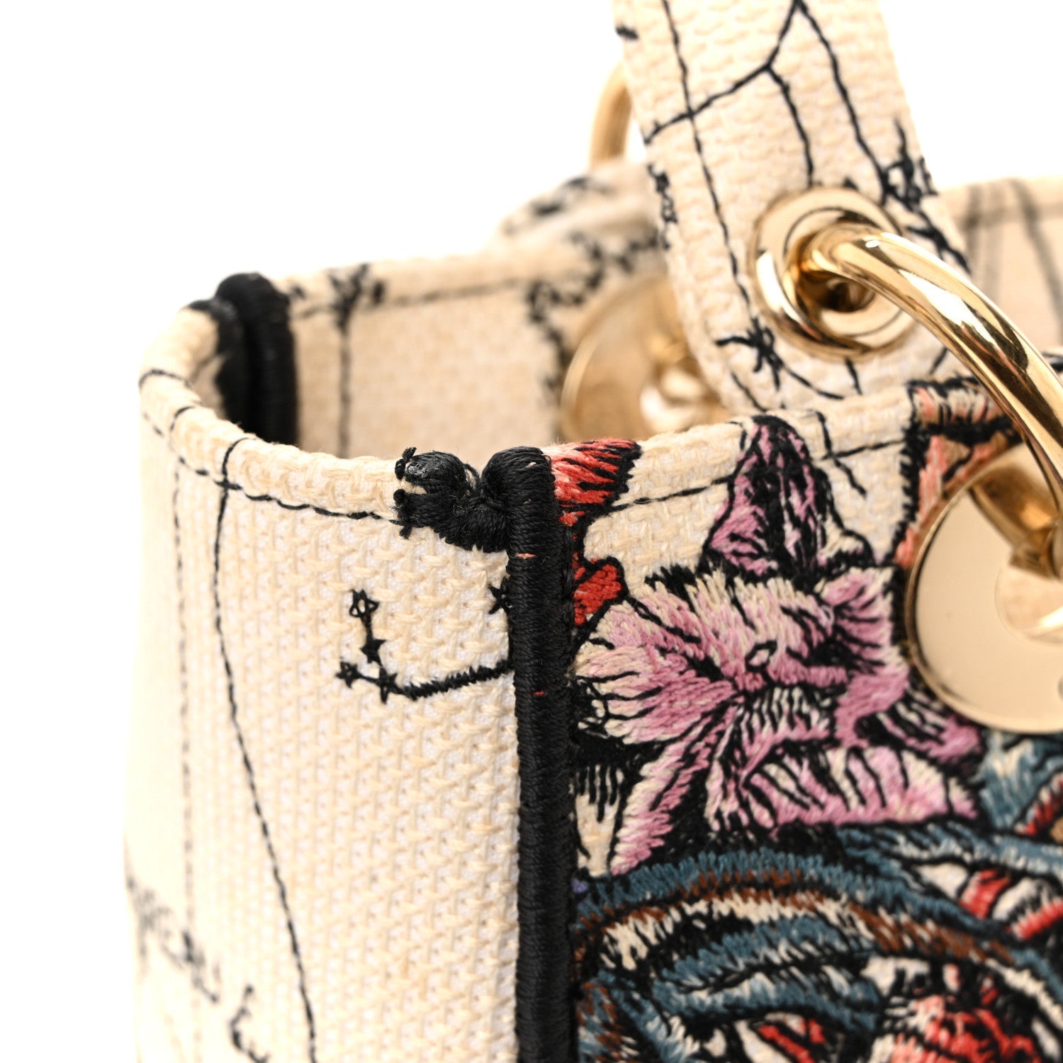 Christian Dior Canvas Constellation Embroidered Medium Lady D-Lite Latte Multicolor