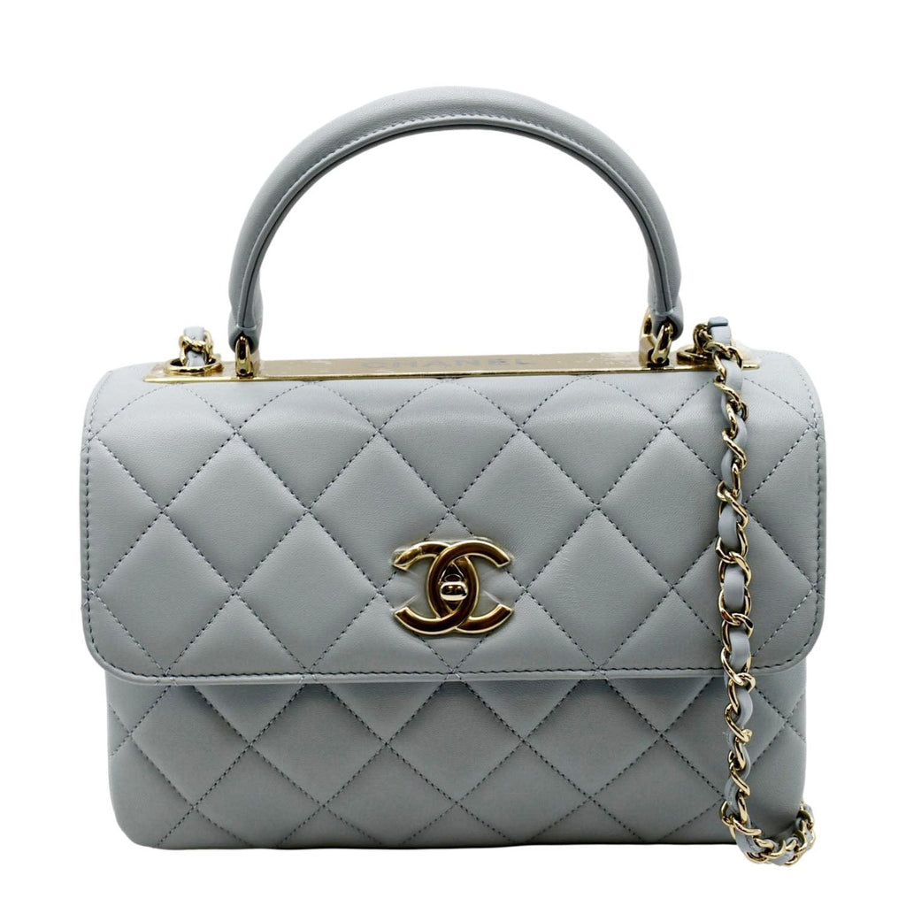 CHANEL Trendy CC Top Handle Flap Quilted Leather Shoulder Bag Light Blue