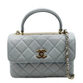 CHANEL Trendy CC Top Handle Flap Quilted Leather Shoulder Bag Light Blue