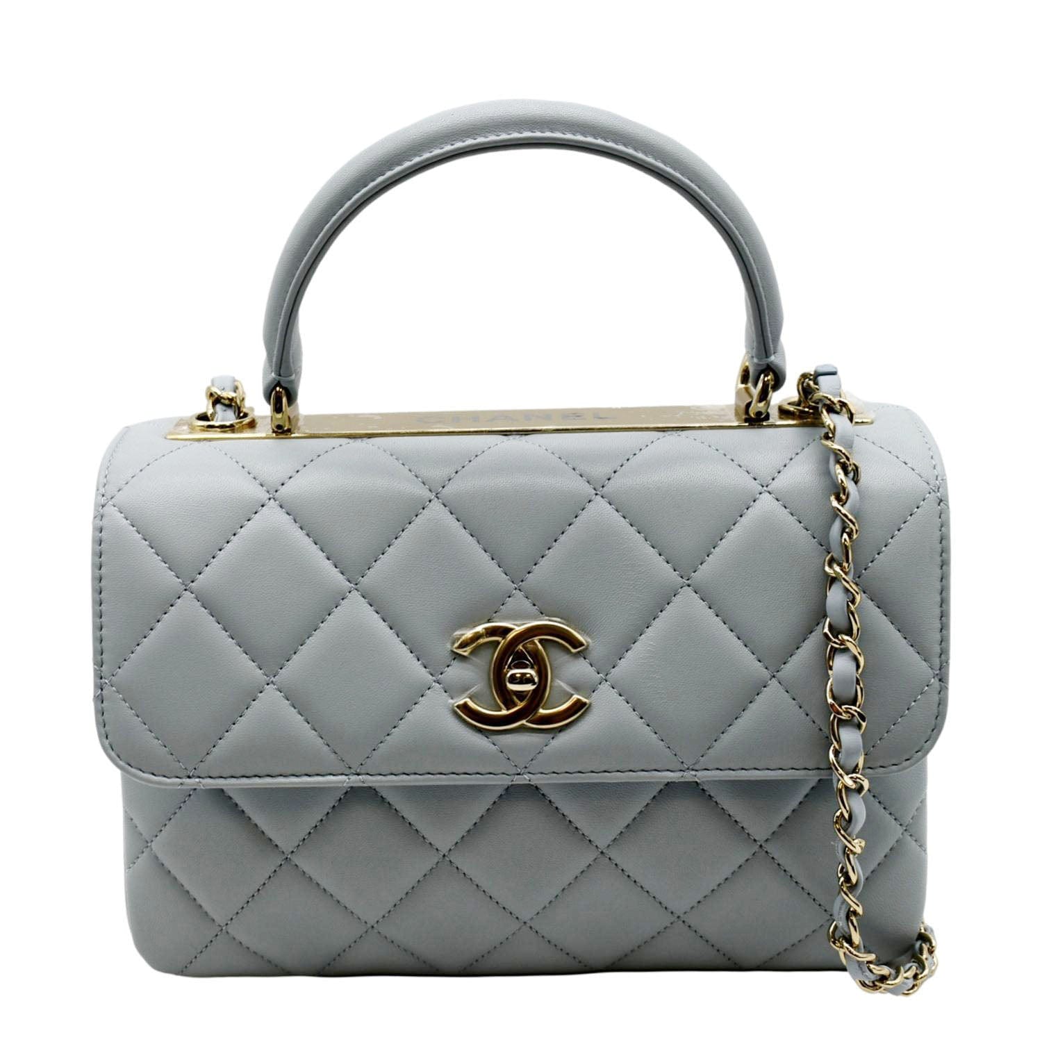 CHANEL Trendy CC Top Handle Flap Quilted Leather Shoulder Bag Light Blue