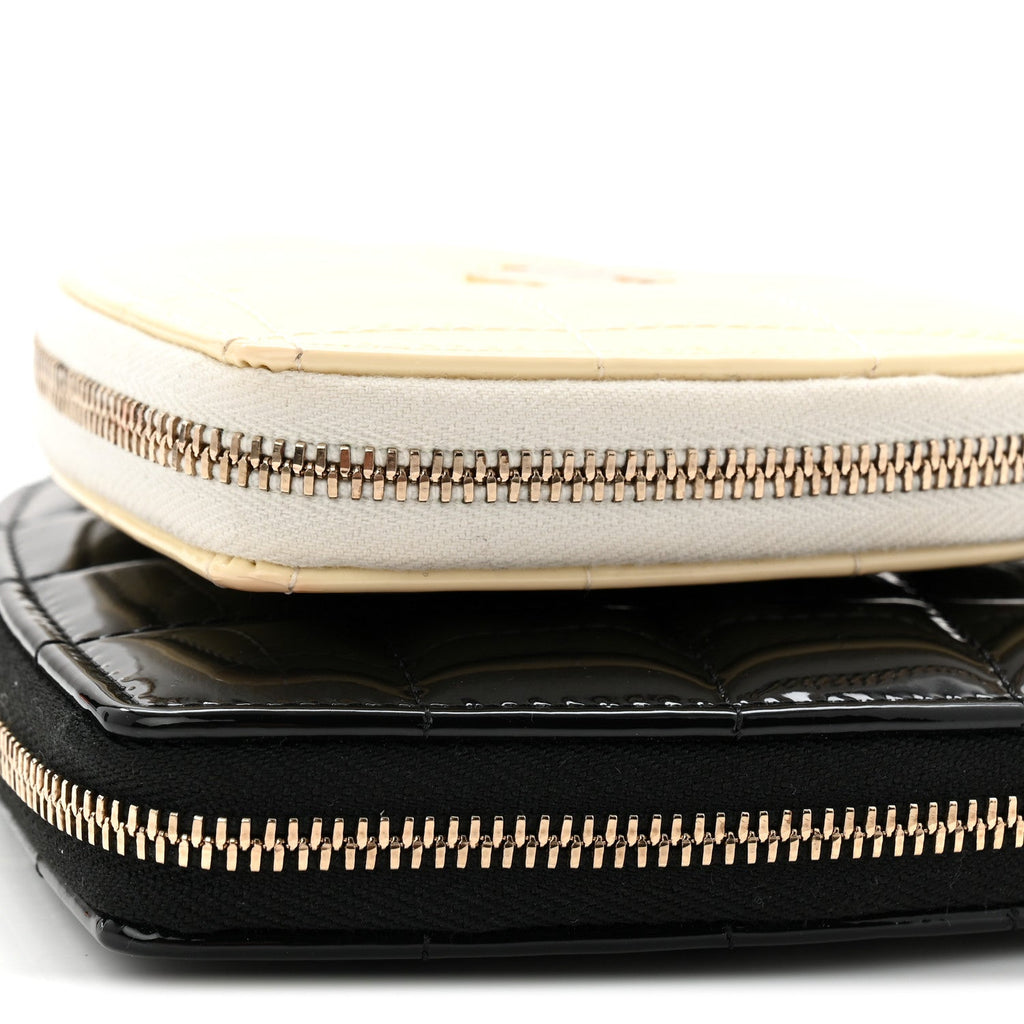 Chanel Patent Calfskin Resin Quilted CC Heart Clutch With Chain  Black