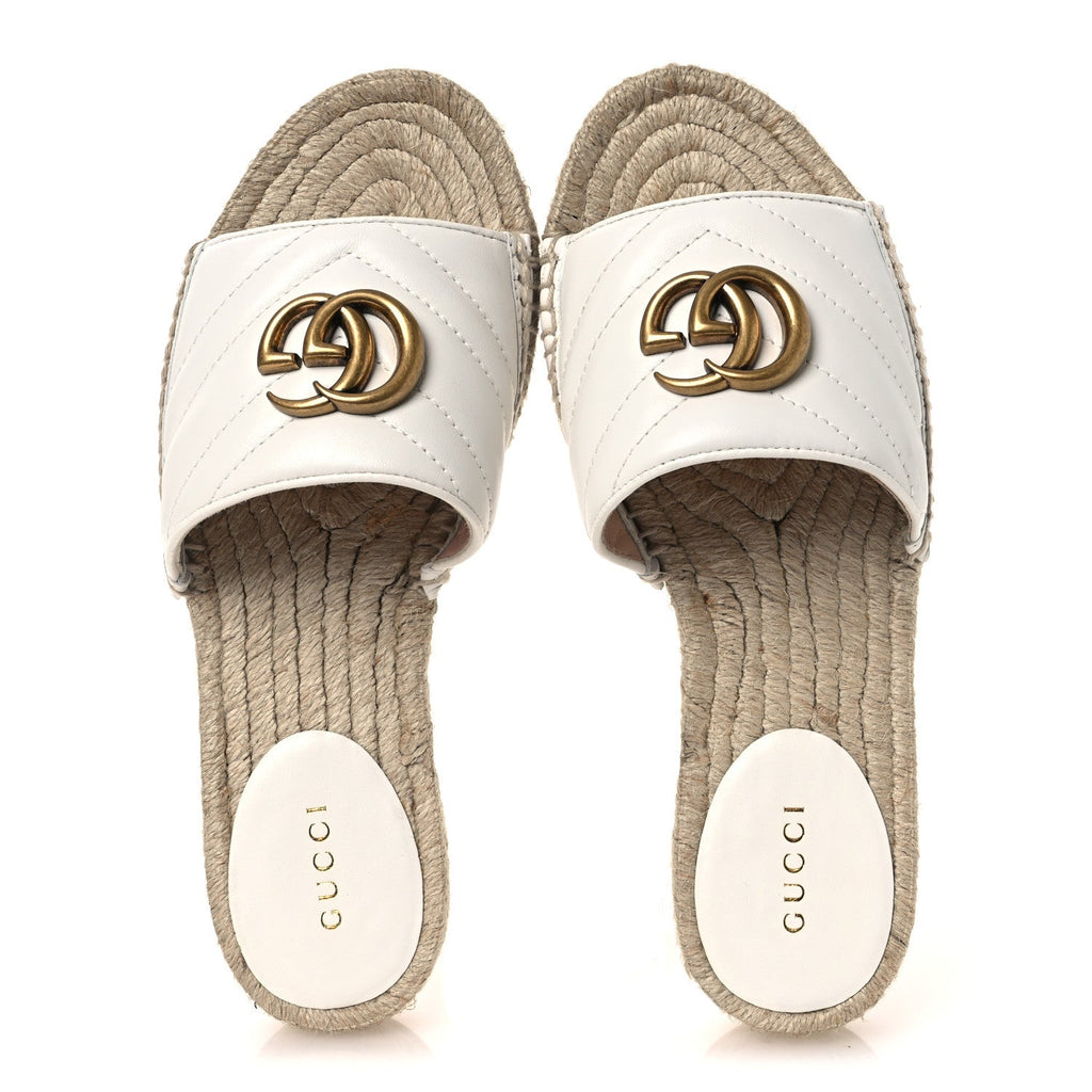 Gucci Nappa Matelasse GG Marmont Espadrille Slide Sandals 35 Great White
