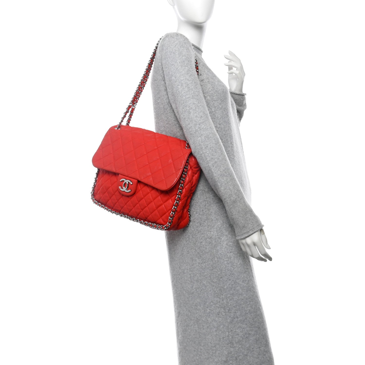 Chanel Washed Lambskin Quilted Maxi Chain Around Flap Red