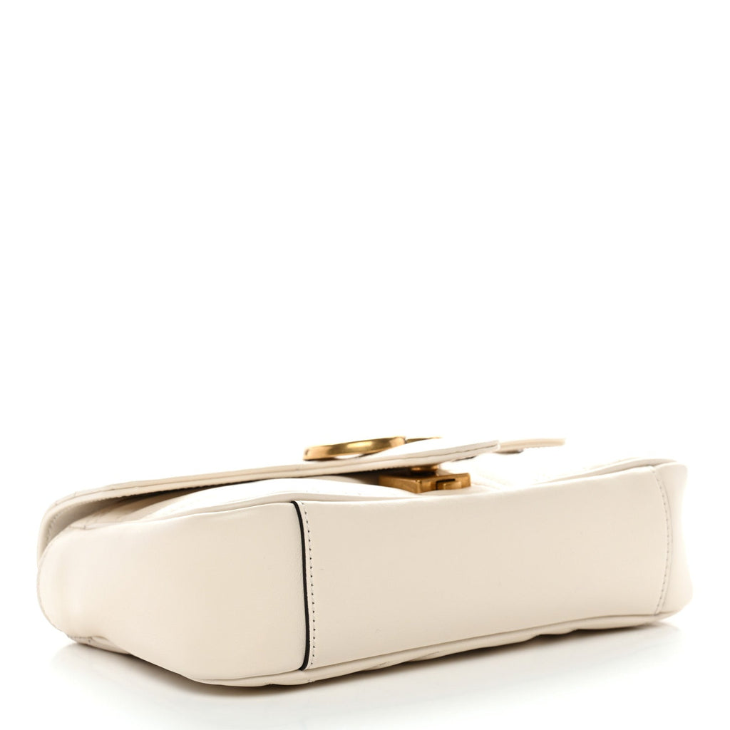 Gucci Calfskin Matelasse Mini GG Marmont Shoulder Bag White