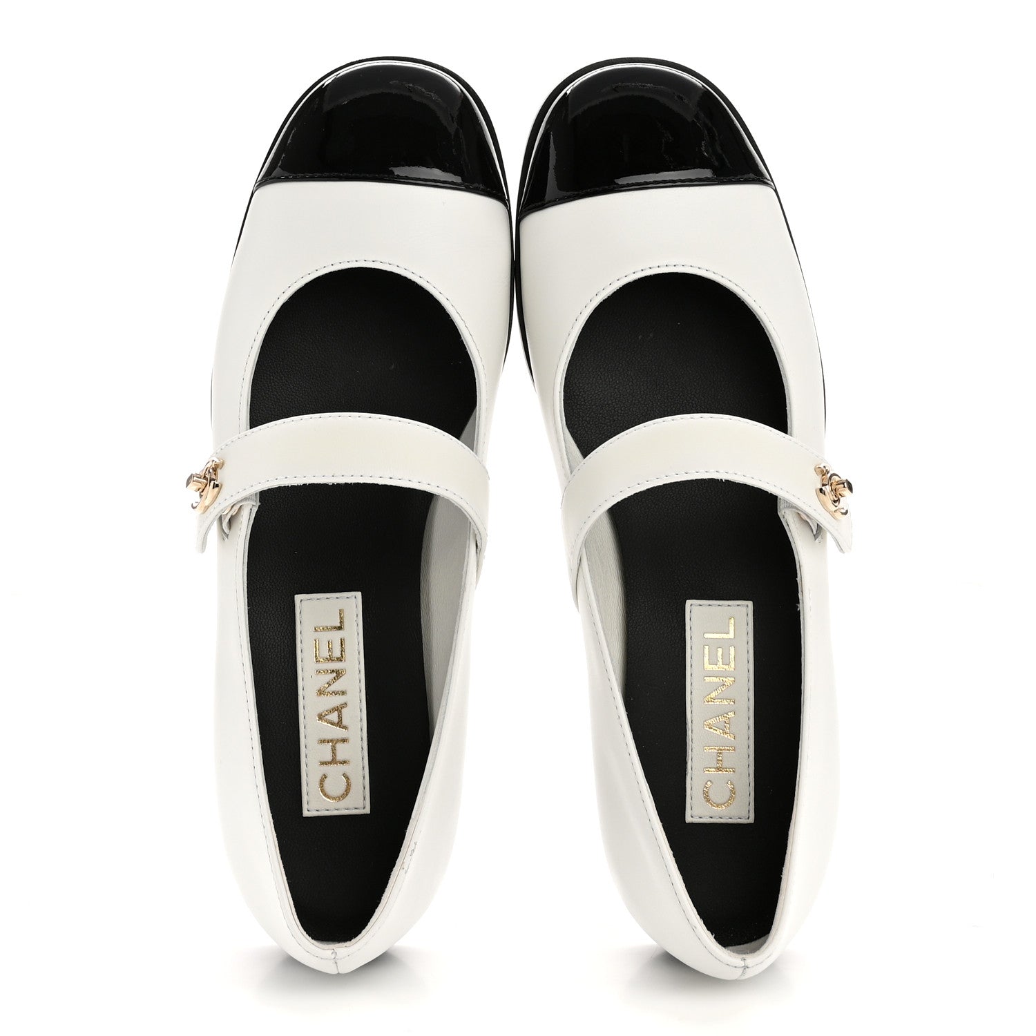 Calfskin Patent Mary Janes Flats 39.5 White Black