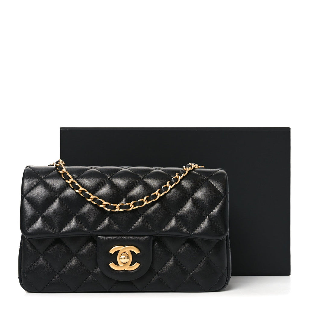 Chanel Lambskin Quilted Mini Rectangular Pearl Crush Flap Black