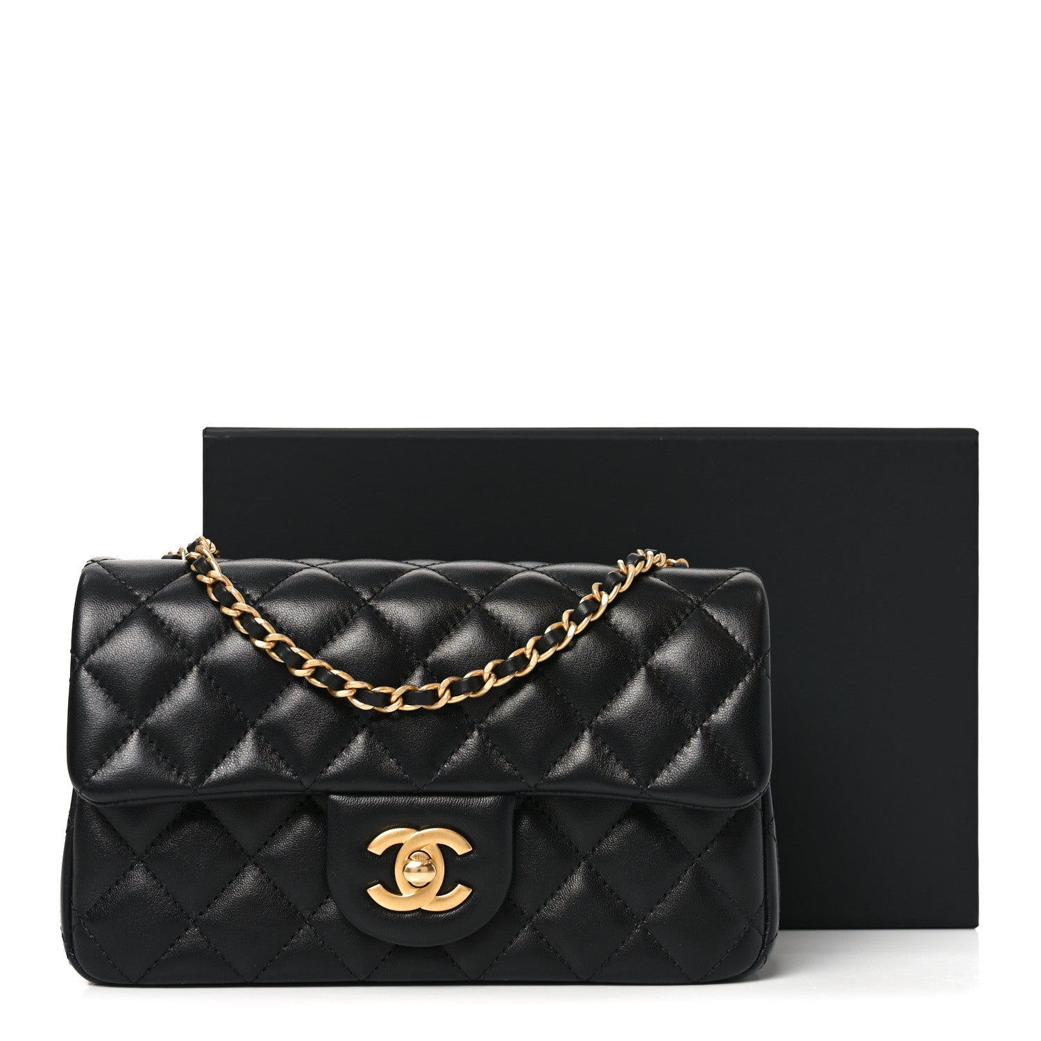 Chanel Lambskin Quilted Mini Rectangular Pearl Crush Flap Black