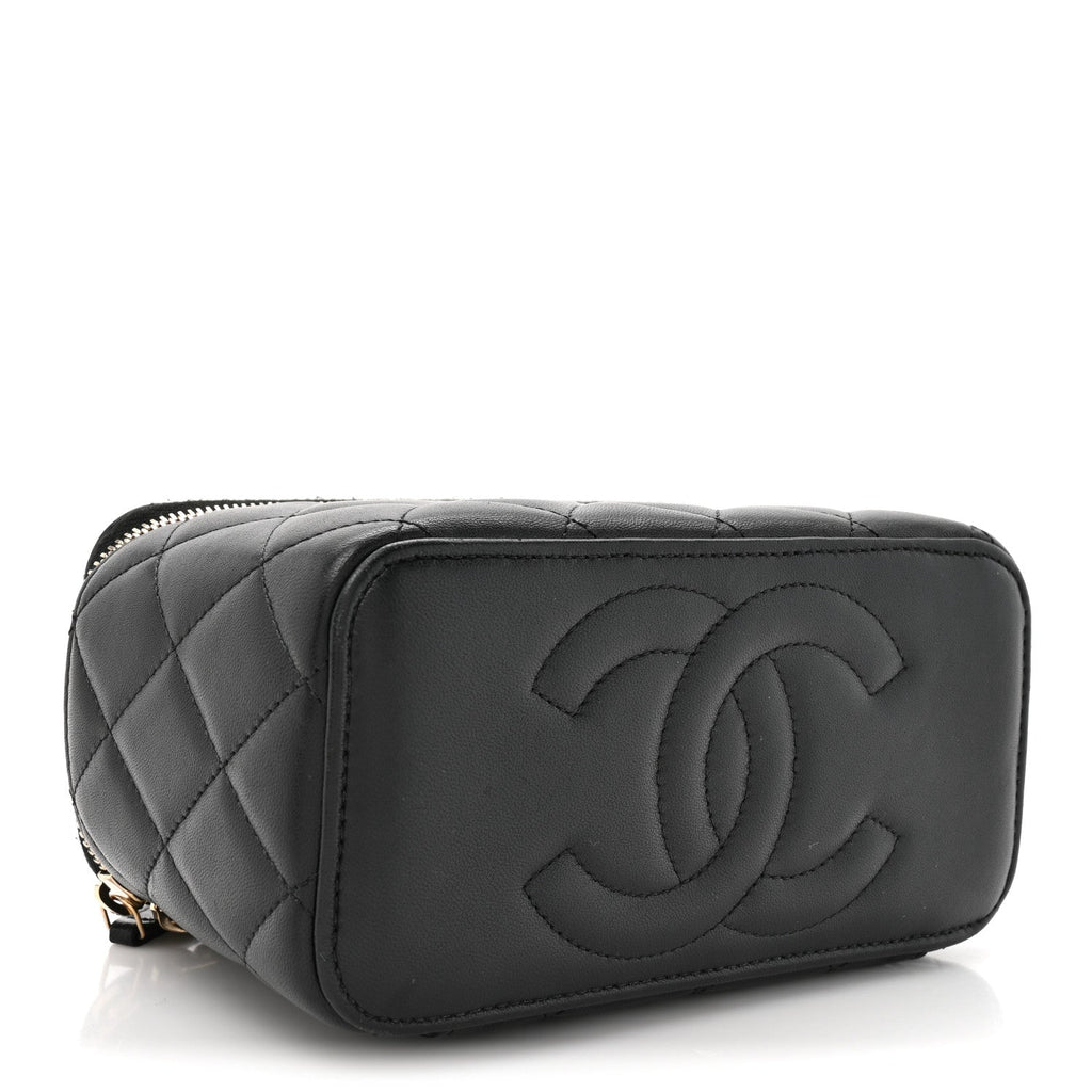 Chanel Lambskin Quilted Small Top Handle Vanity Case With Chain Black