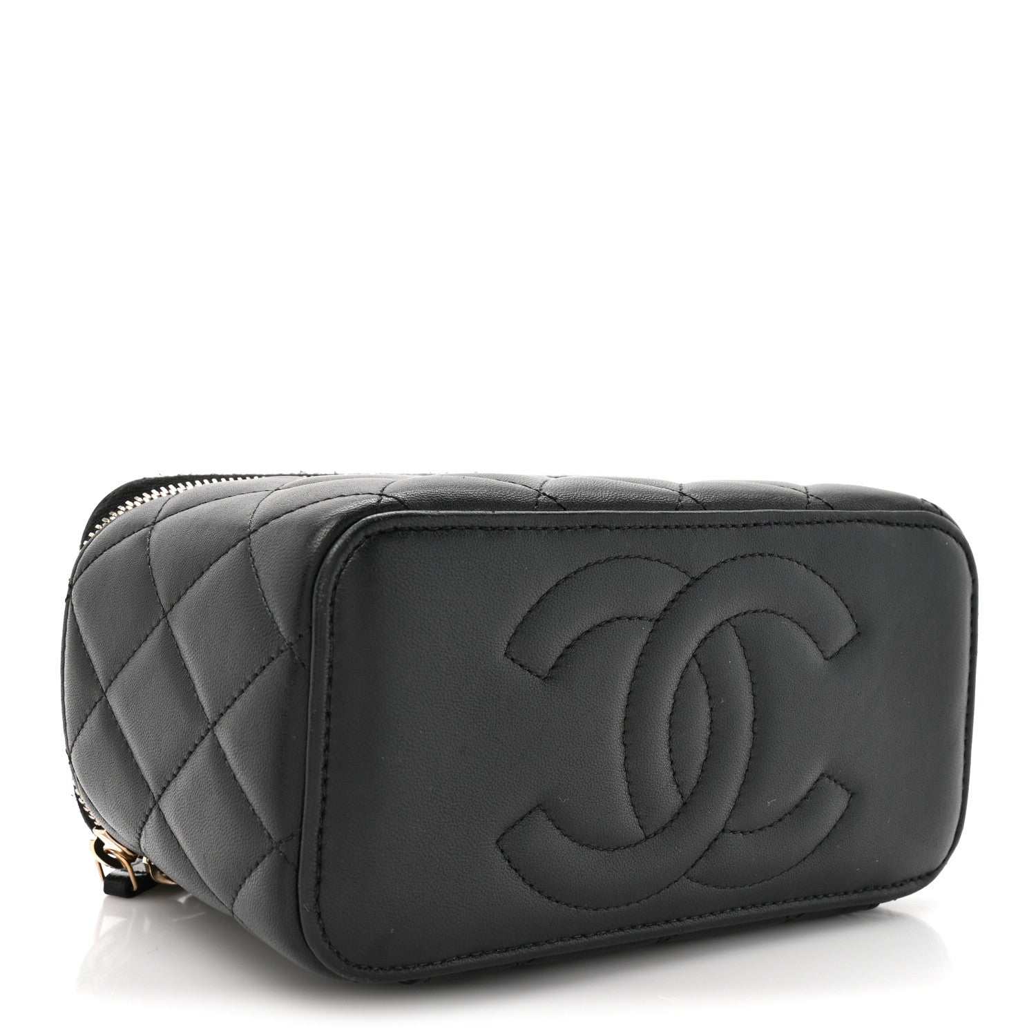 Chanel Lambskin Quilted Small Top Handle Vanity Case With Chain Black