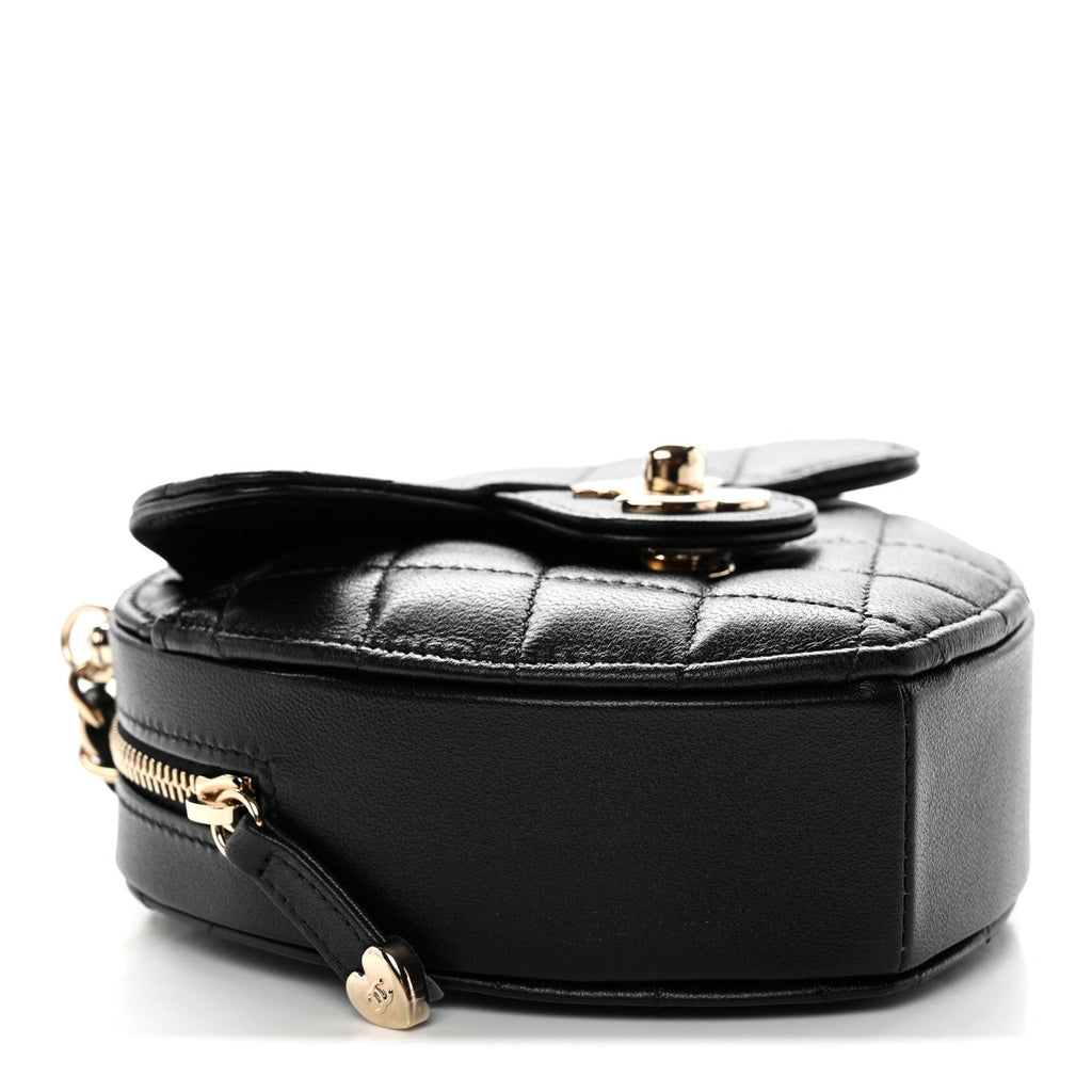 Chanel Lambskin Quilted CC In Love Heart Clutch With Chain Black