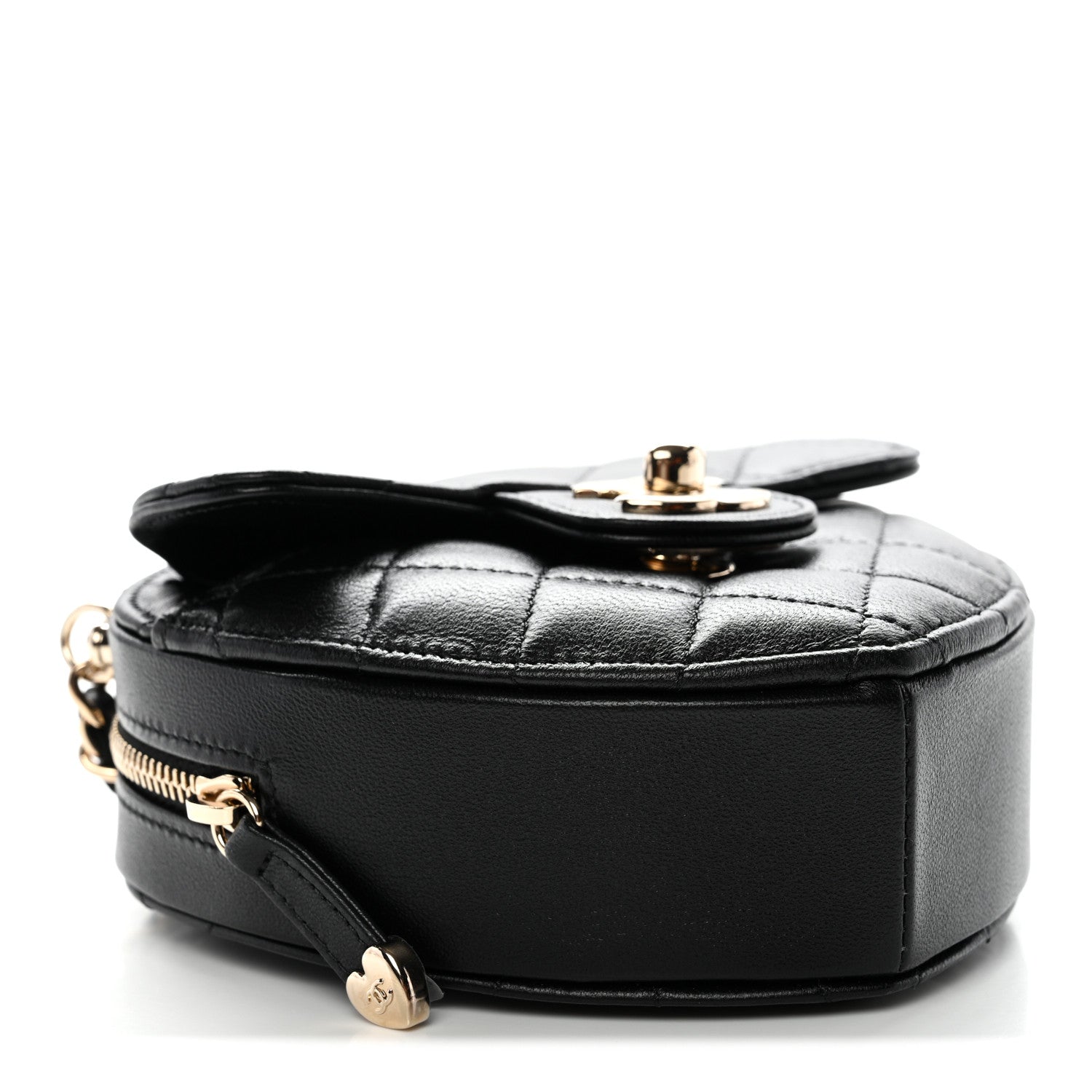 Chanel Lambskin Quilted CC In Love Heart Clutch With Chain Black