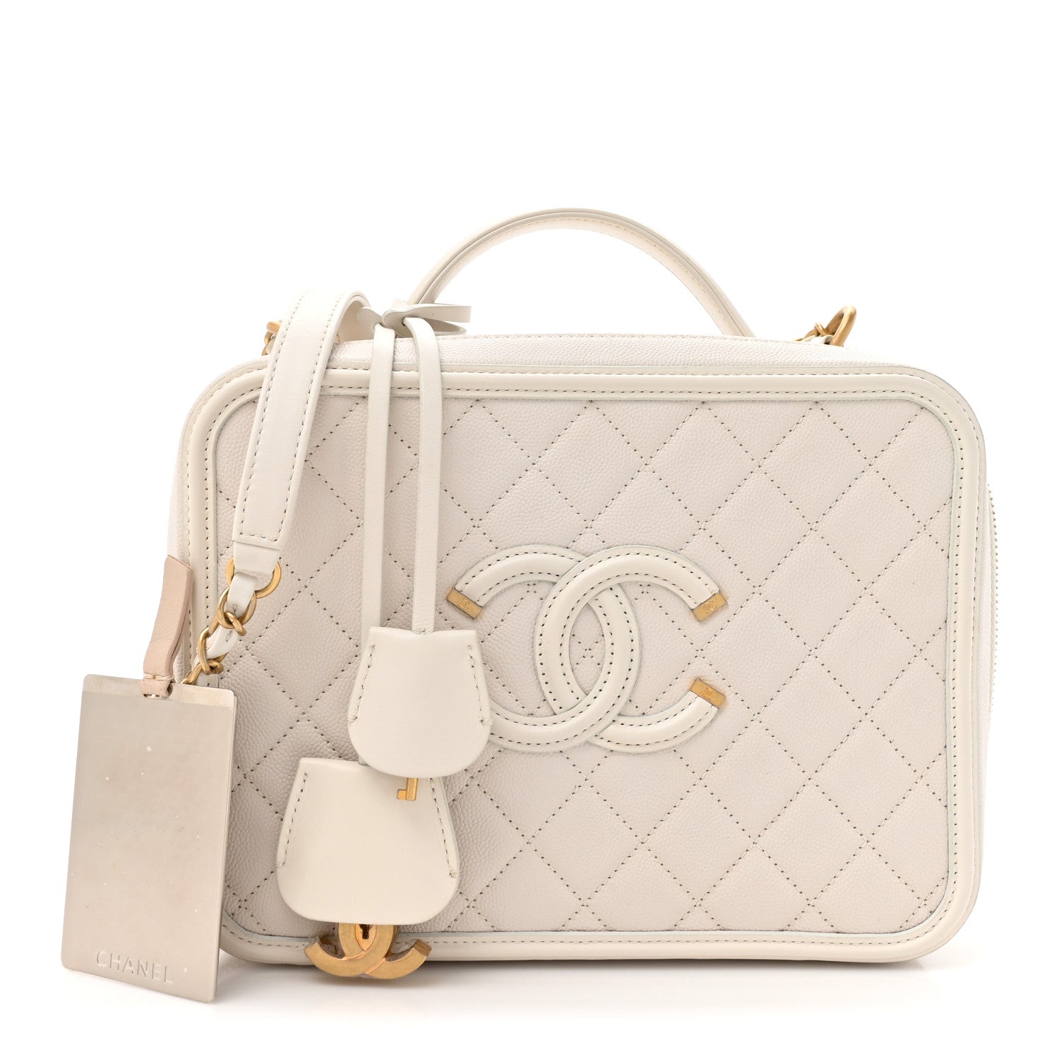 Chanel Caviar Quilted Large CC Filigree Vanity Case White