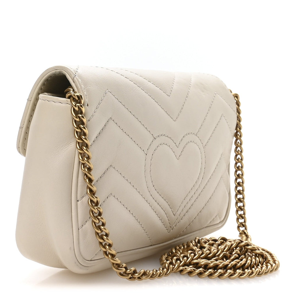 Gucci Calfskin Matelasse Super Mini GG Marmont Shoulder Bag White