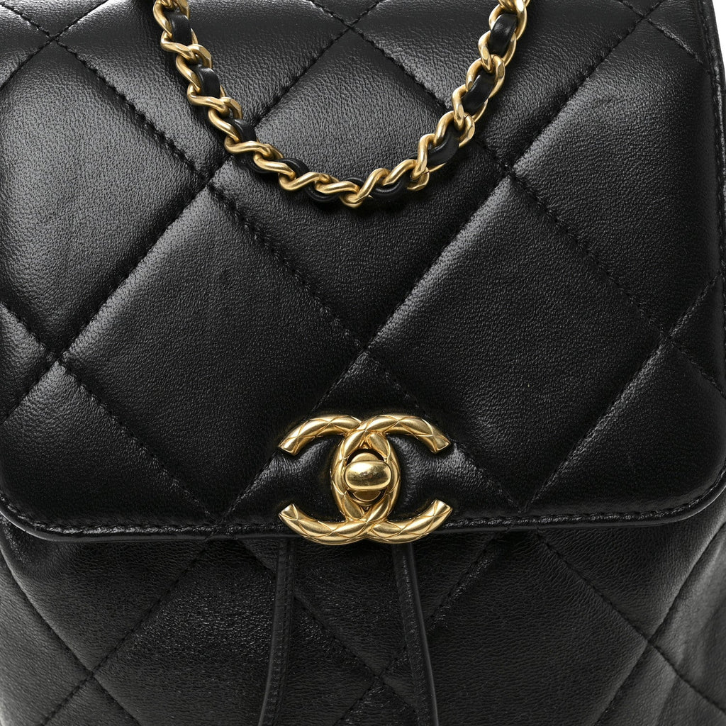 Chanel Lambskin Quilted Logo Mini Backpack Black