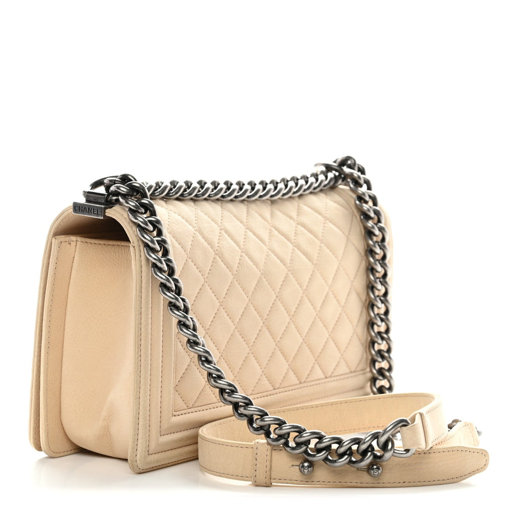 Chanel Nubuck Quilted Medium Boy Flap Beige