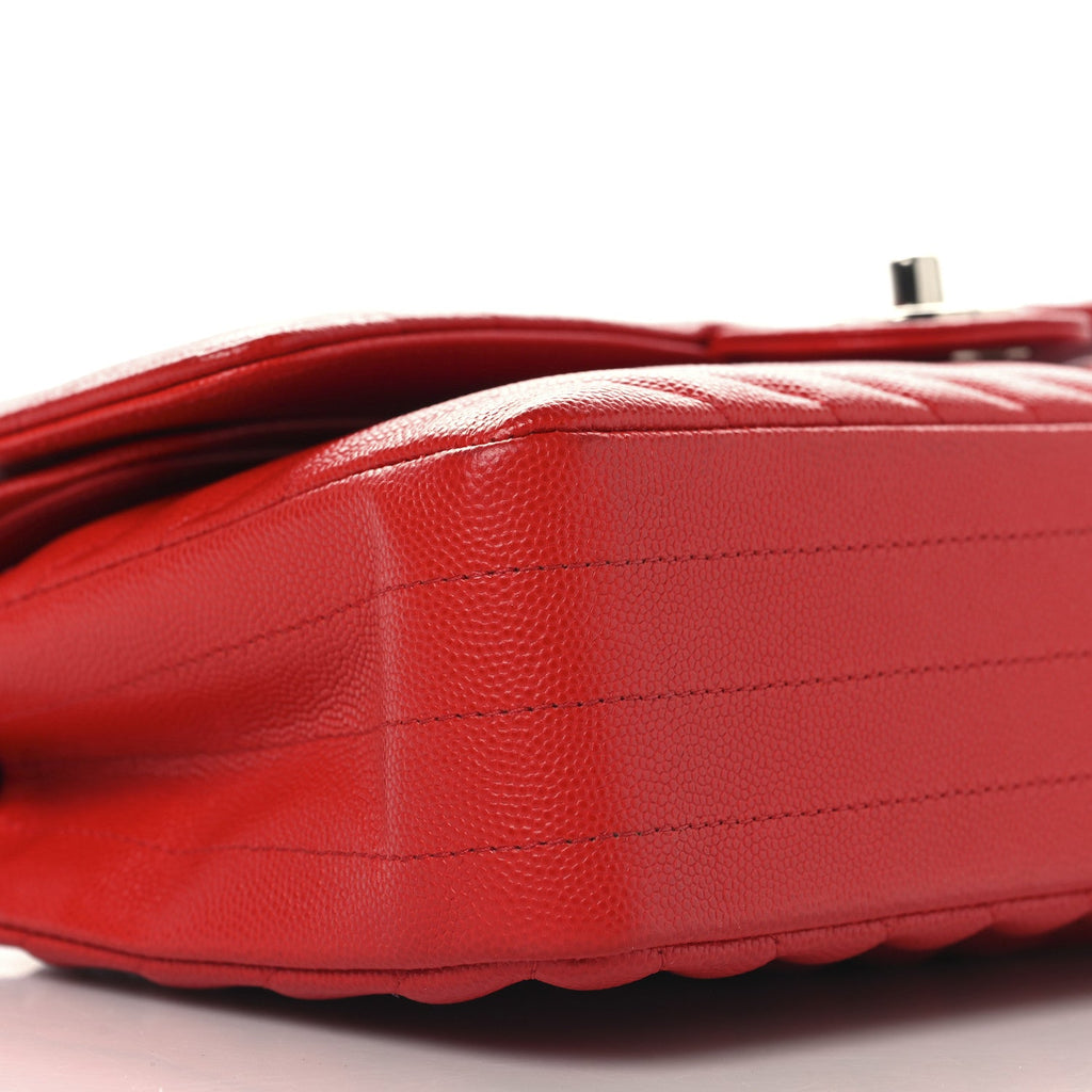 Chanel Caviar Chevron Quilted Medium Double Flap Red