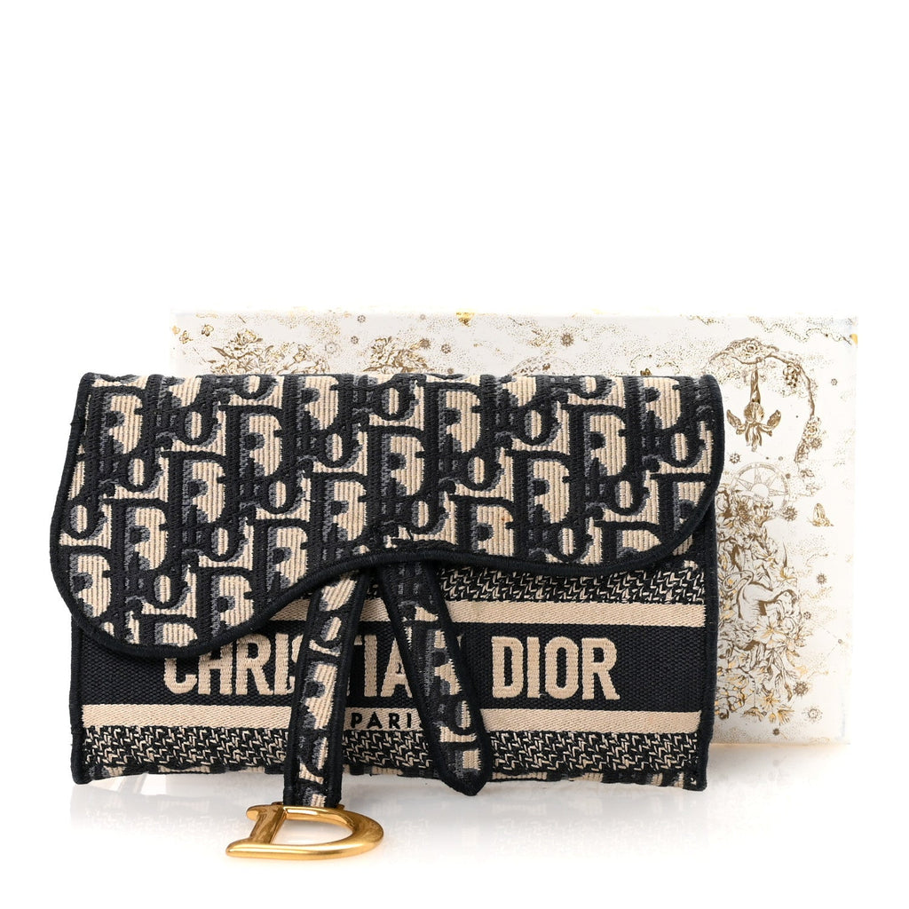 Christian Dior Oblique Slim Saddle Pouch Blue