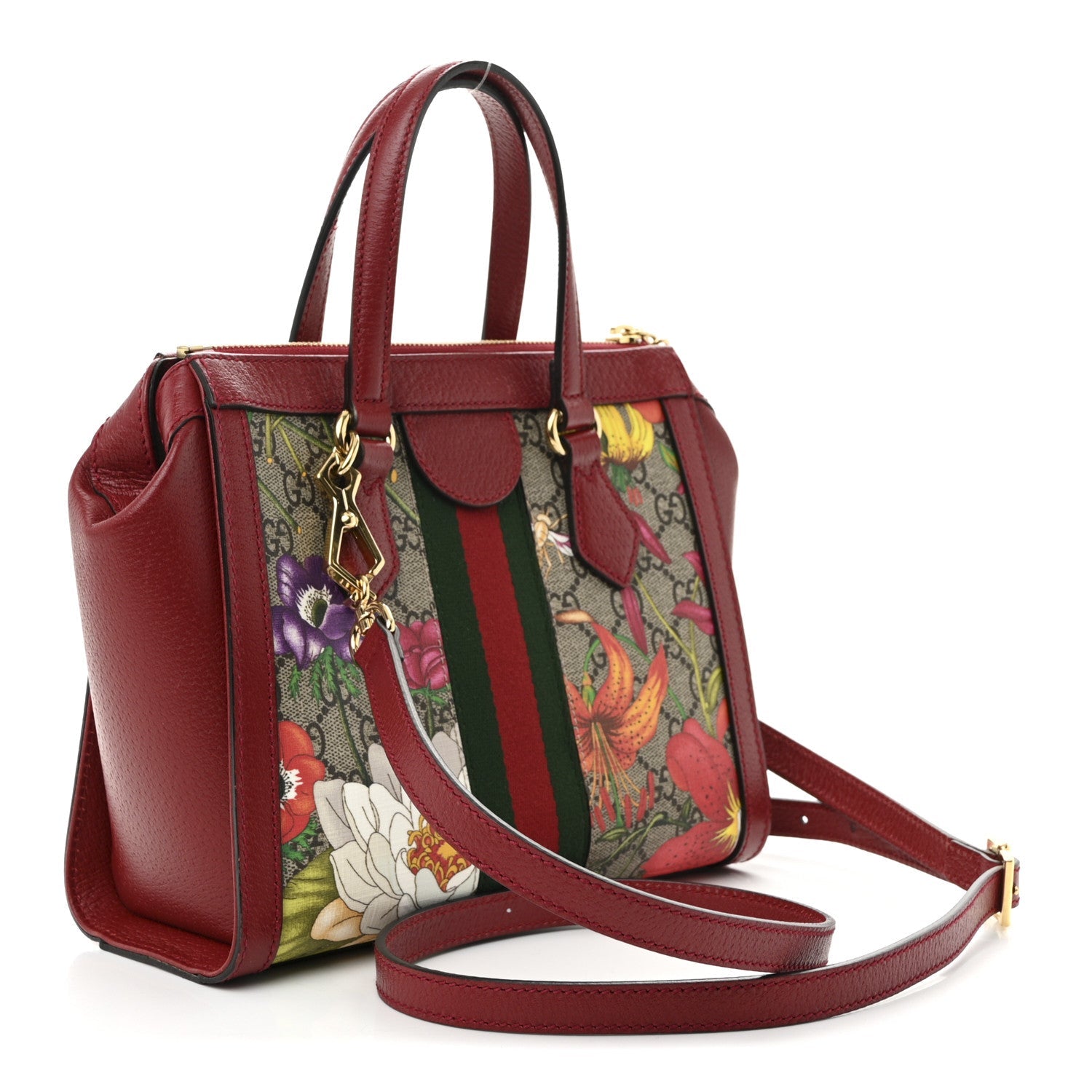 Gucci GG Supreme Monogram Flora Web Small Ophidia Tote Bag Red