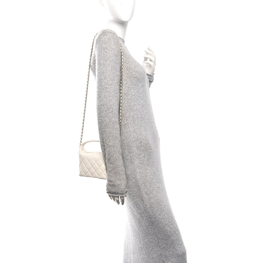 Chanel Caviar Quilted Hobo Clutch With Chain White