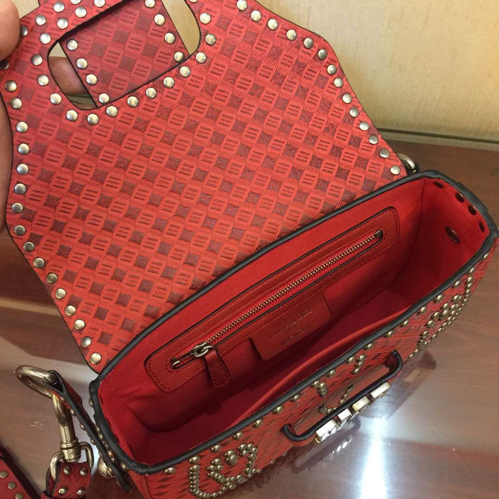 Dior D-Fence Saddle Bag In Red Studded Calfskin