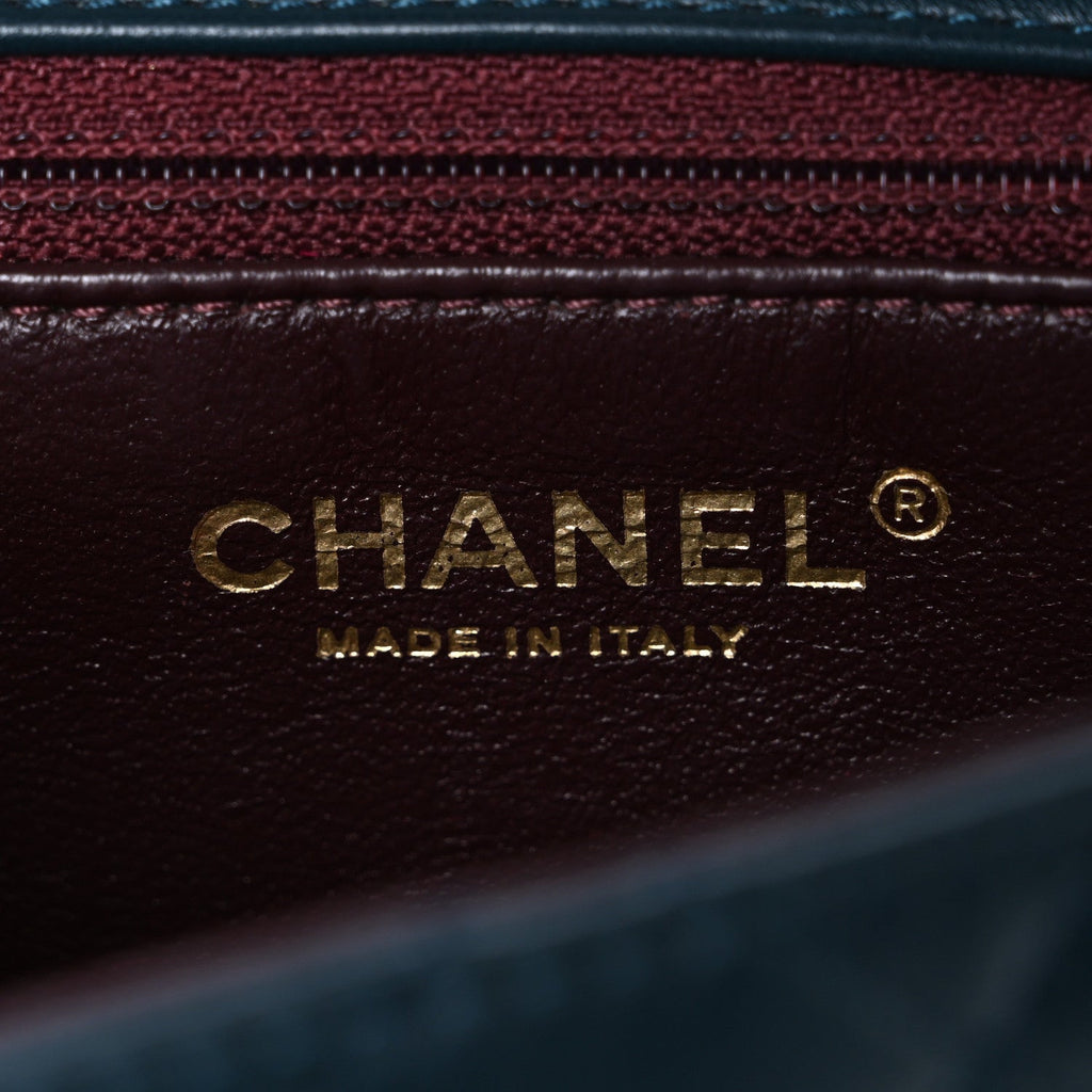 Chanel Lambskin Quilted Mini Two Tone Day Flap Navy Turquoise