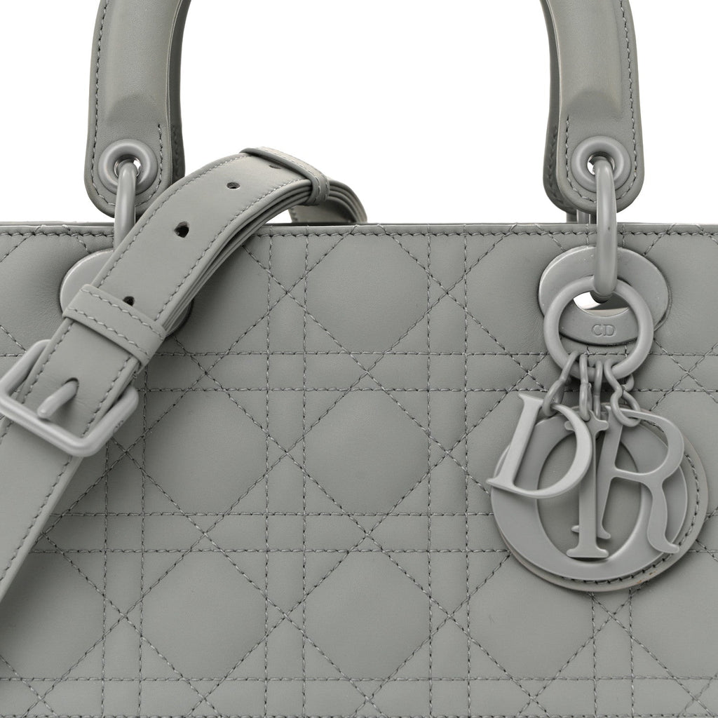 Christian Dior Ultra Matte Calfskin Cannage Medium Lady Dior Grey Stone