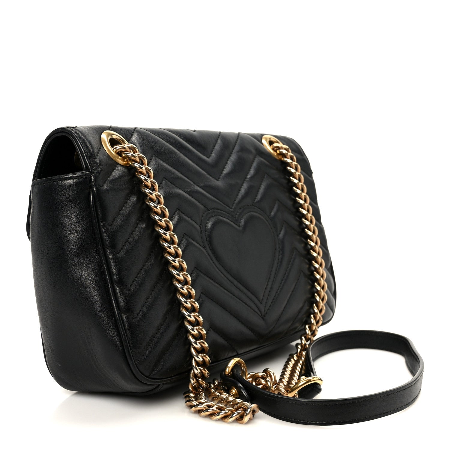 Gucci Calfskin Matelasse Small GG Marmont Shoulder Bag Black