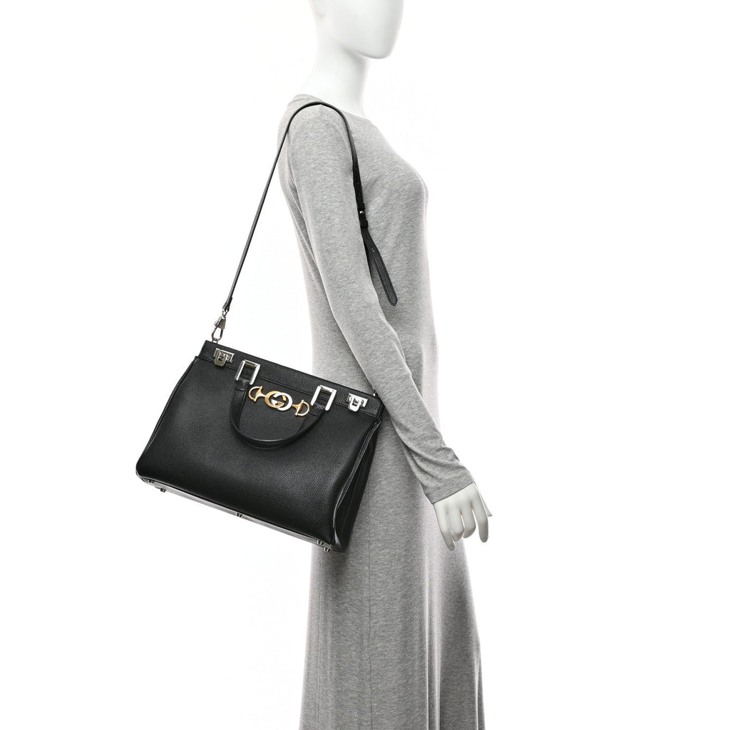 Gucci Grainy Calfskin Medium Zumi Top Handle Bag Black