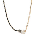 Lambskin Crystal CC Chain Choker Necklace Black Gold