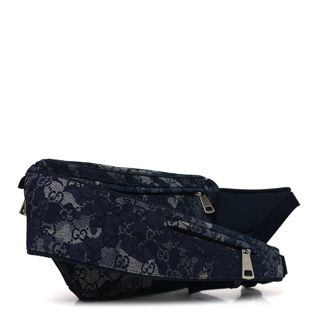 Gucci Denim Monogram Web Belt Bag Blue Multicolor