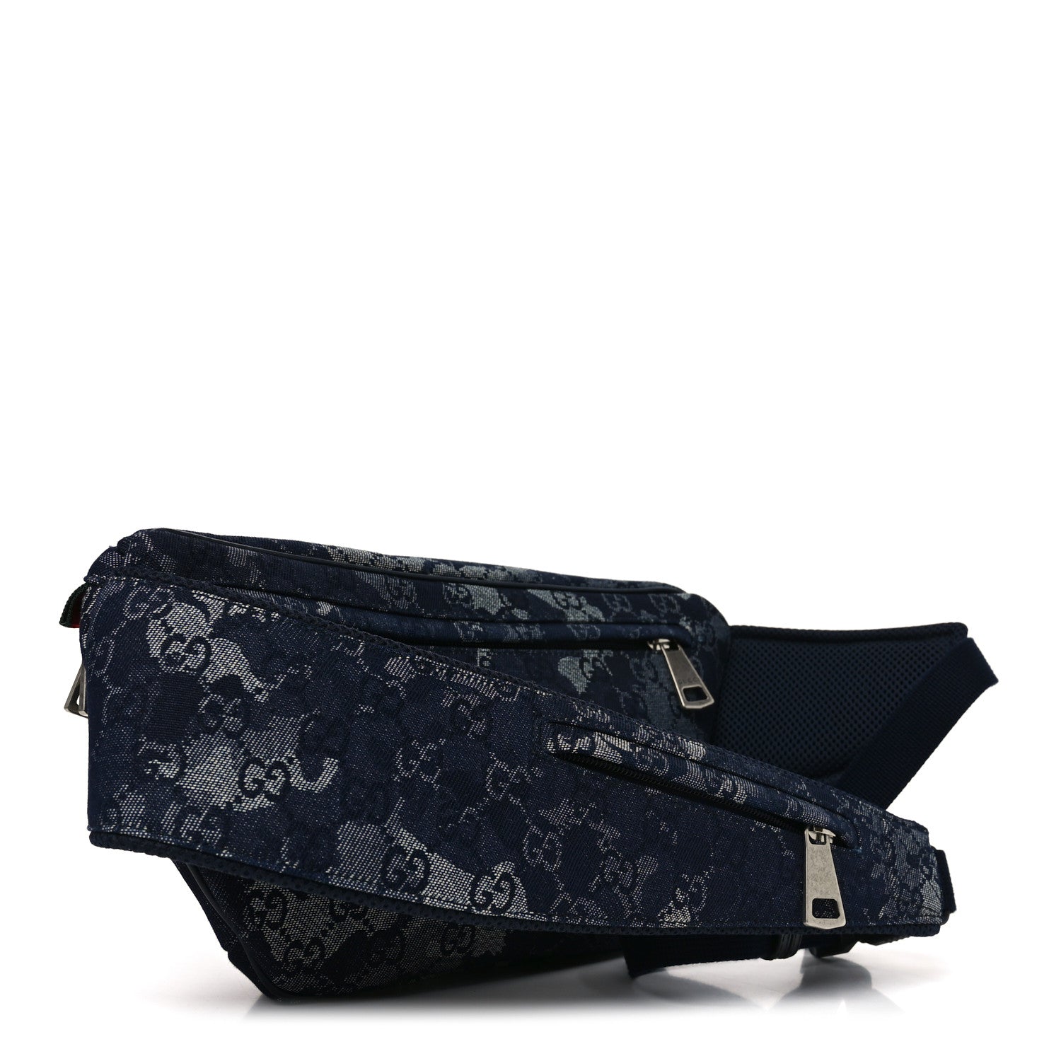 Gucci Denim Monogram Web Belt Bag Blue Multicolor