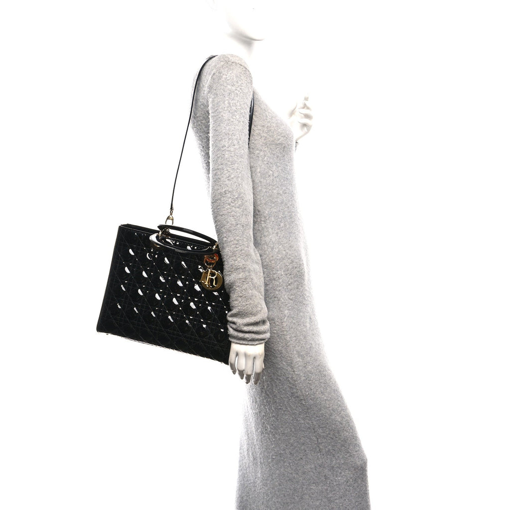 Christian Dior Patent Cannage Large Lady Dior Black
