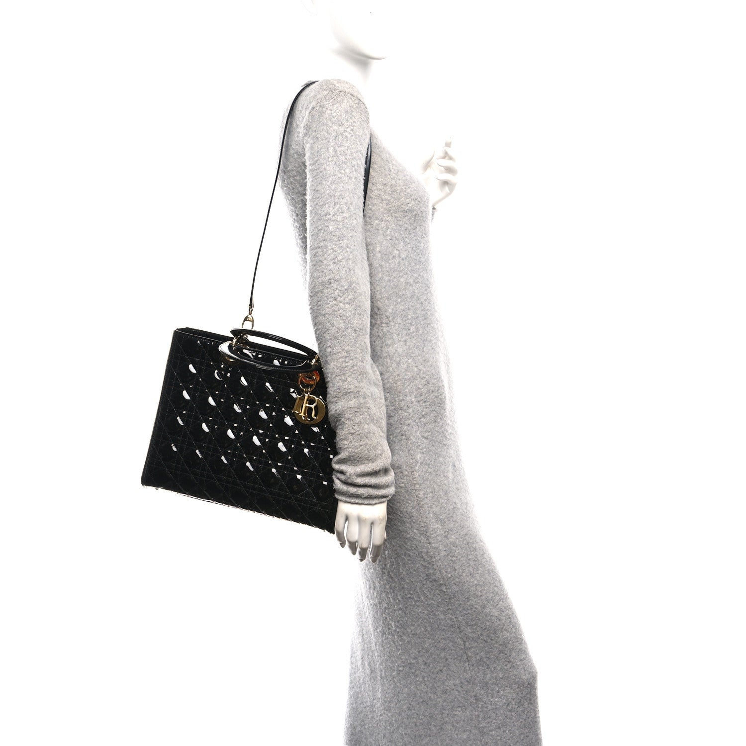 Christian Dior Patent Cannage Large Lady Dior Black