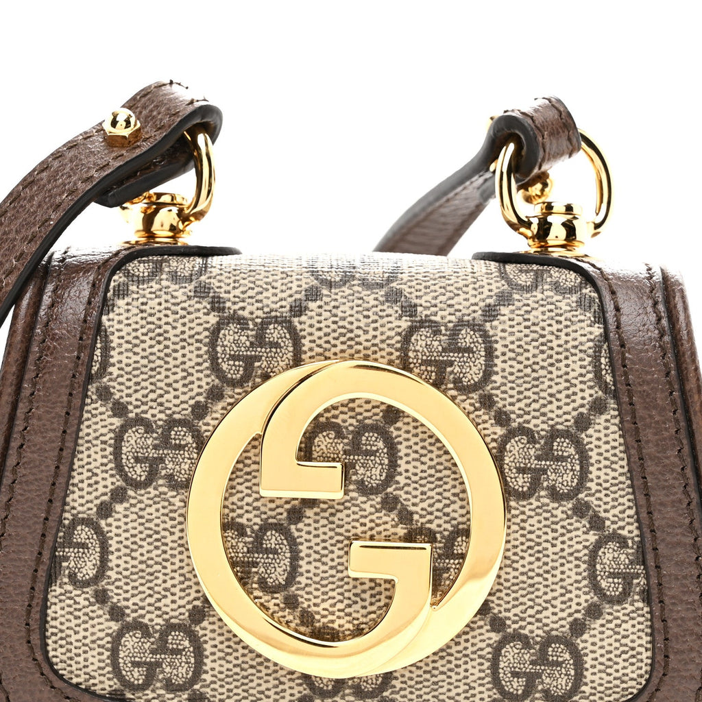 Gucci GG Supreme Monogram Textured Dollar Calfskin Blondie Card Case Wallet with Strap Beige Ebony New Acero