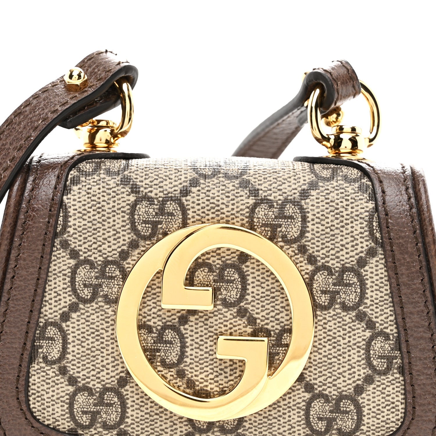 Gucci GG Supreme Monogram Textured Dollar Calfskin Blondie Card Case Wallet with Strap Beige Ebony New Acero
