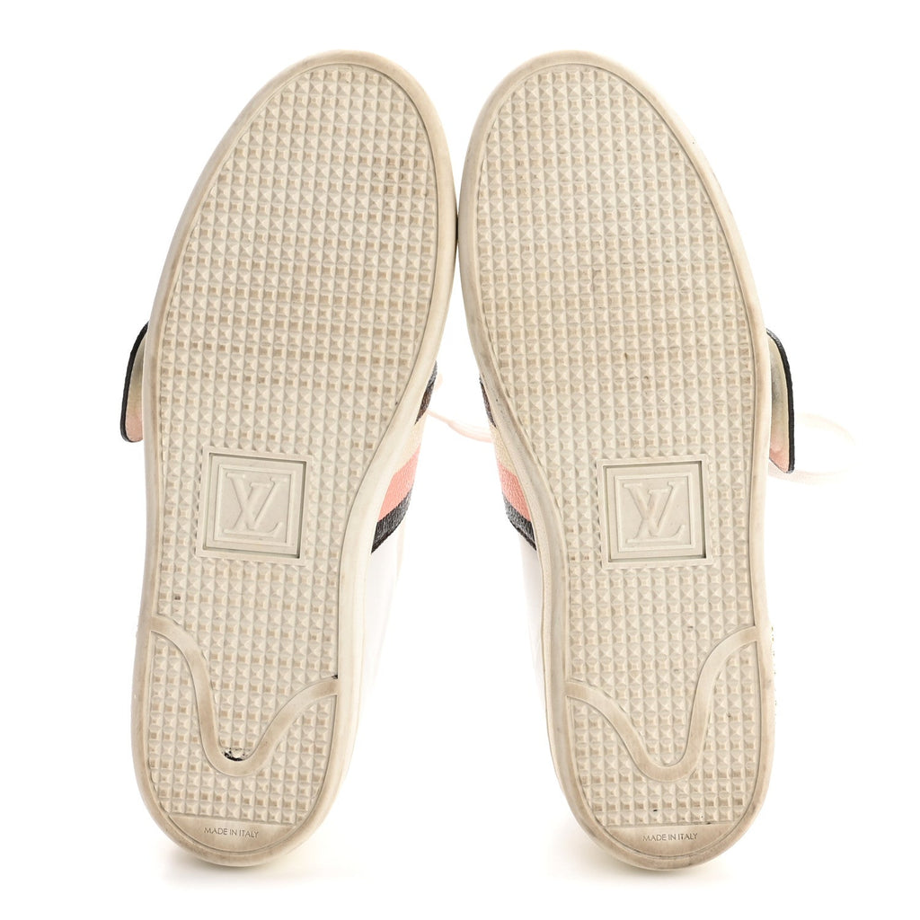 Louis Vuitton Calfskin Monogram Striped Frontrow Sneakers 38.5 White