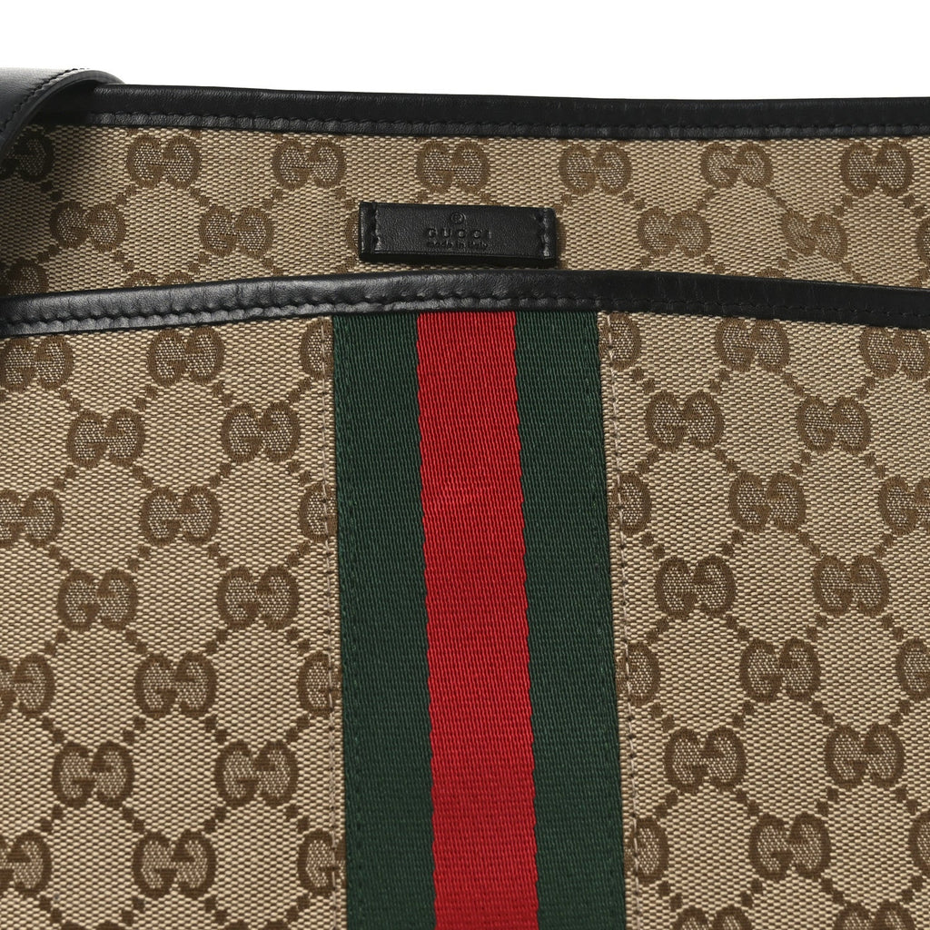 Gucci GG Monogram Web Flat Messenger Bag Black