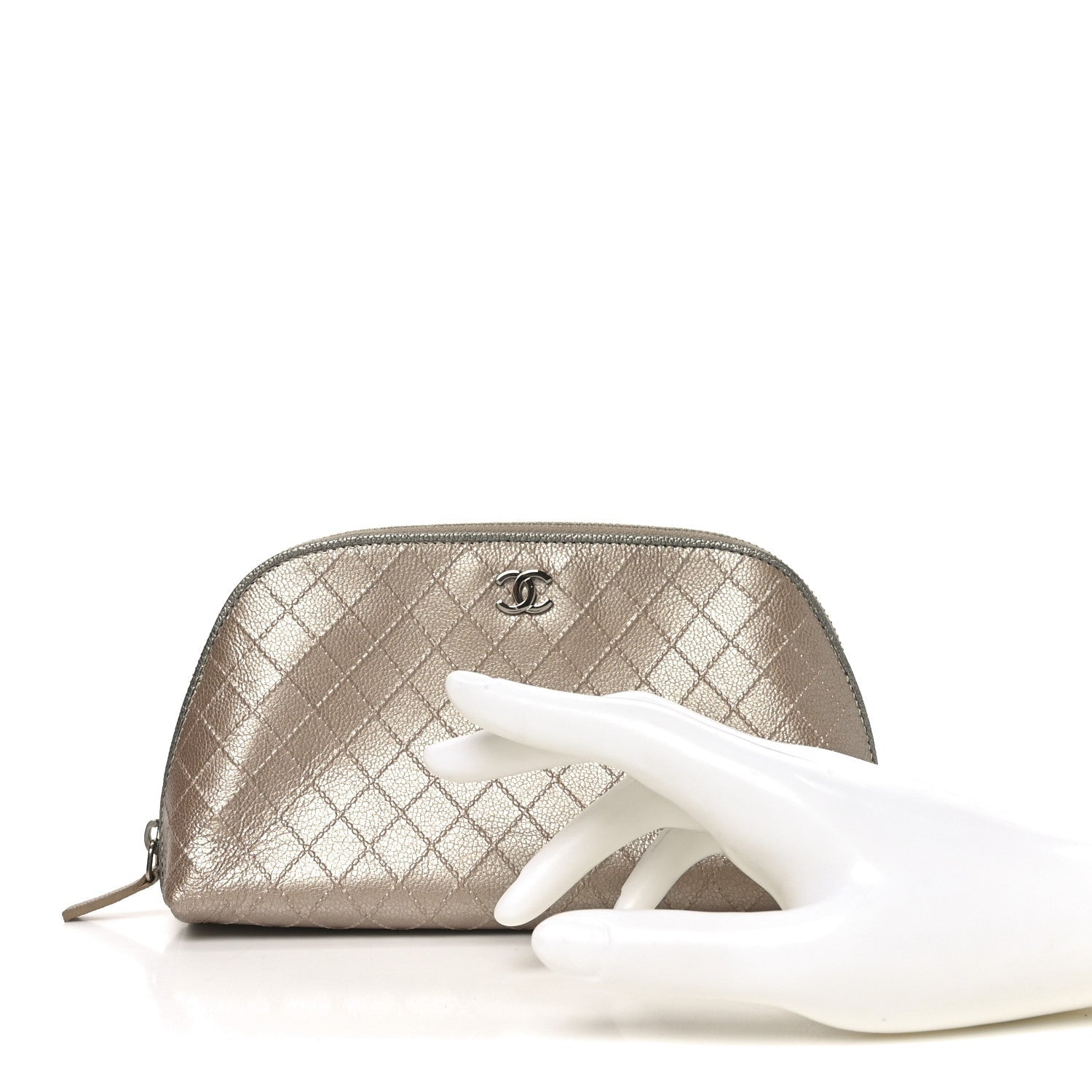 Metallic Calfskin Diamond Embossed Cosmetic Pouch Pink